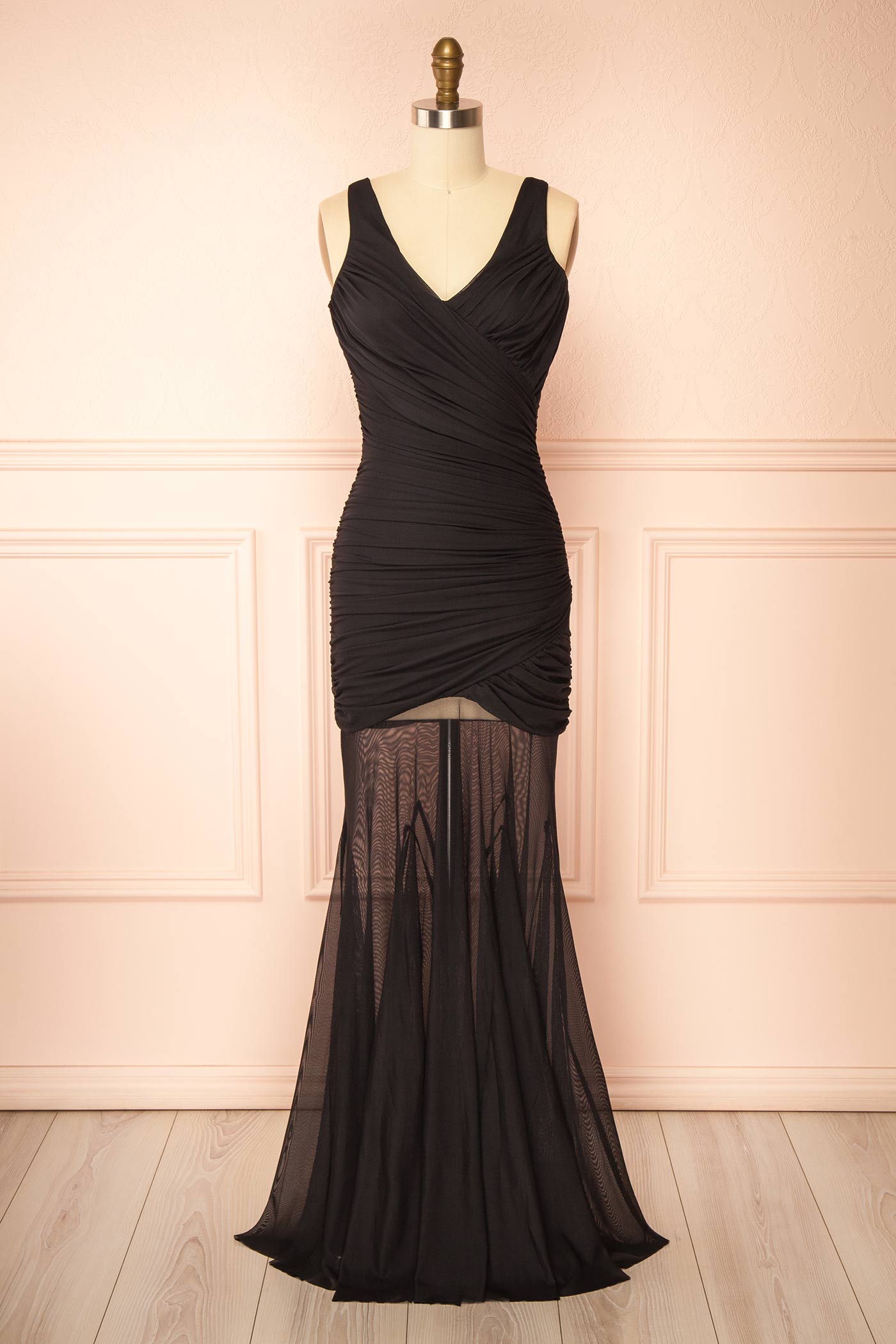 Lancia Black Mesh Mermaid Maxi Dress | Boutique 1861 front