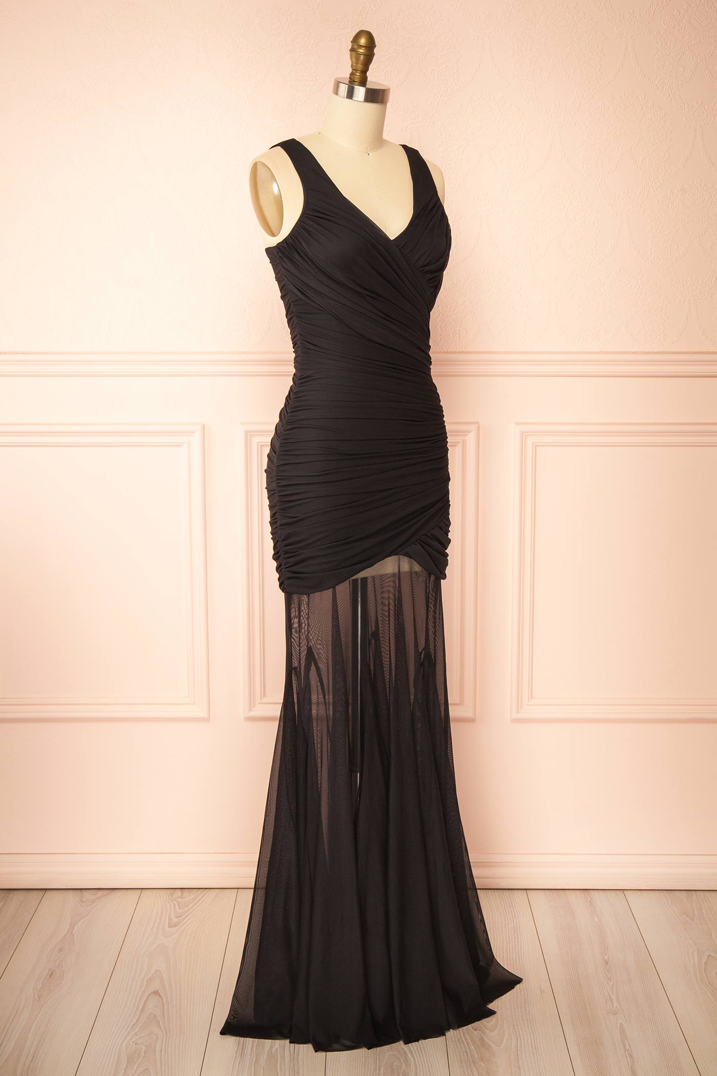 Lancia Black Mesh Mermaid Maxi Dress | Boutique 1861 side
