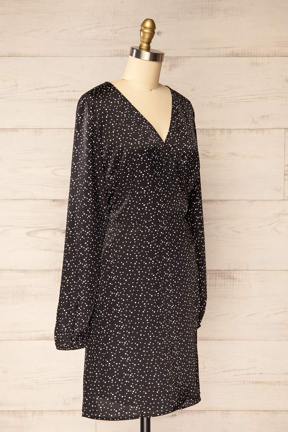Langon Black Short Dotted Wrap Dress | La petite garçonne side view