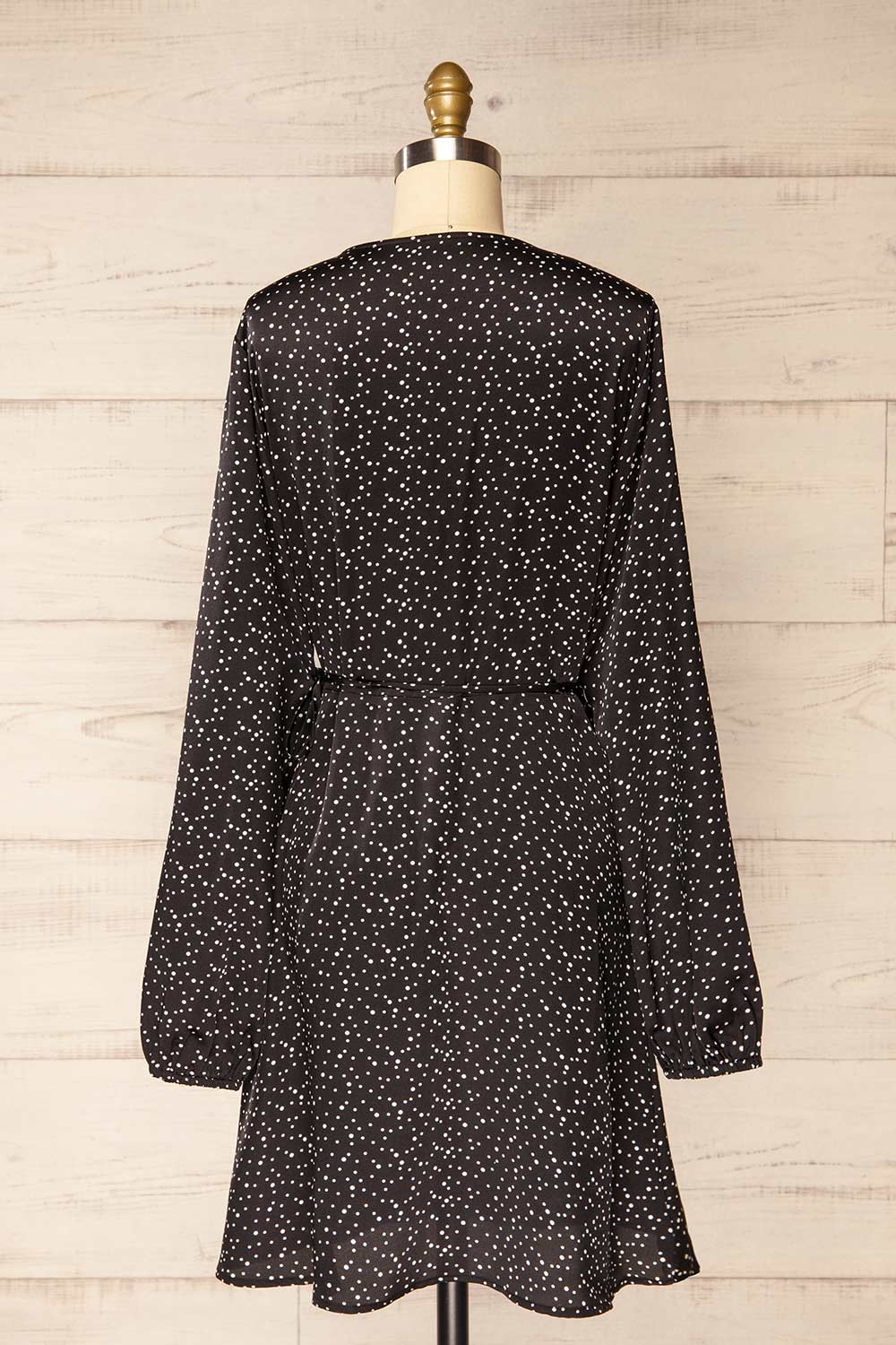 Langon Black Short Dotted Wrap Dress | La petite garçonne back view