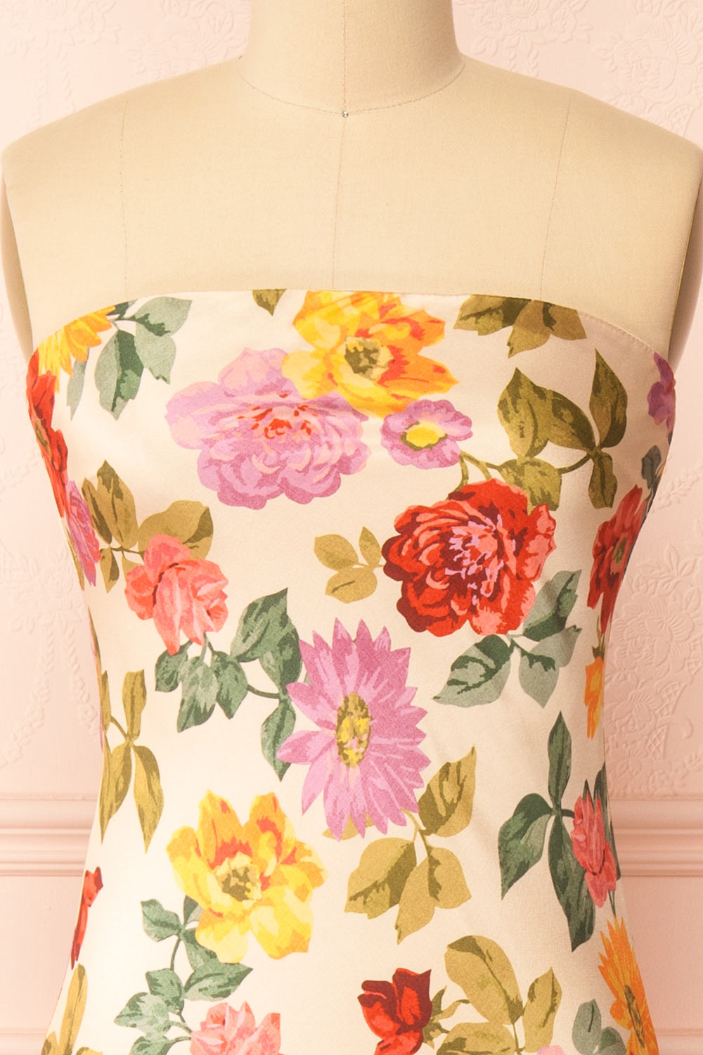 Larosita Floral Satin Strapless Dress | Boutique 1861 front close-up