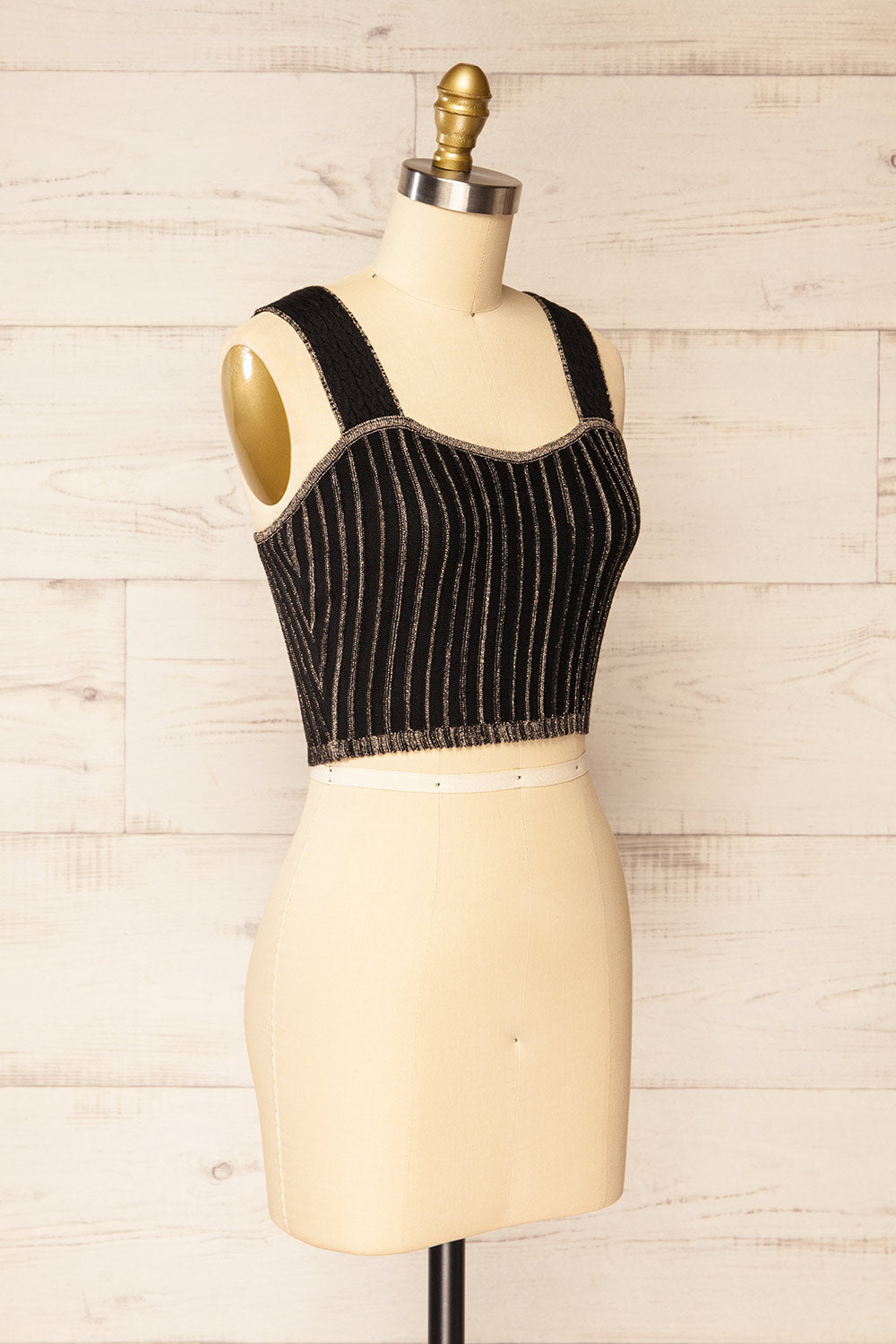 Latimo Black Crop Top w/ Golden Threads | La petite garçonne side view