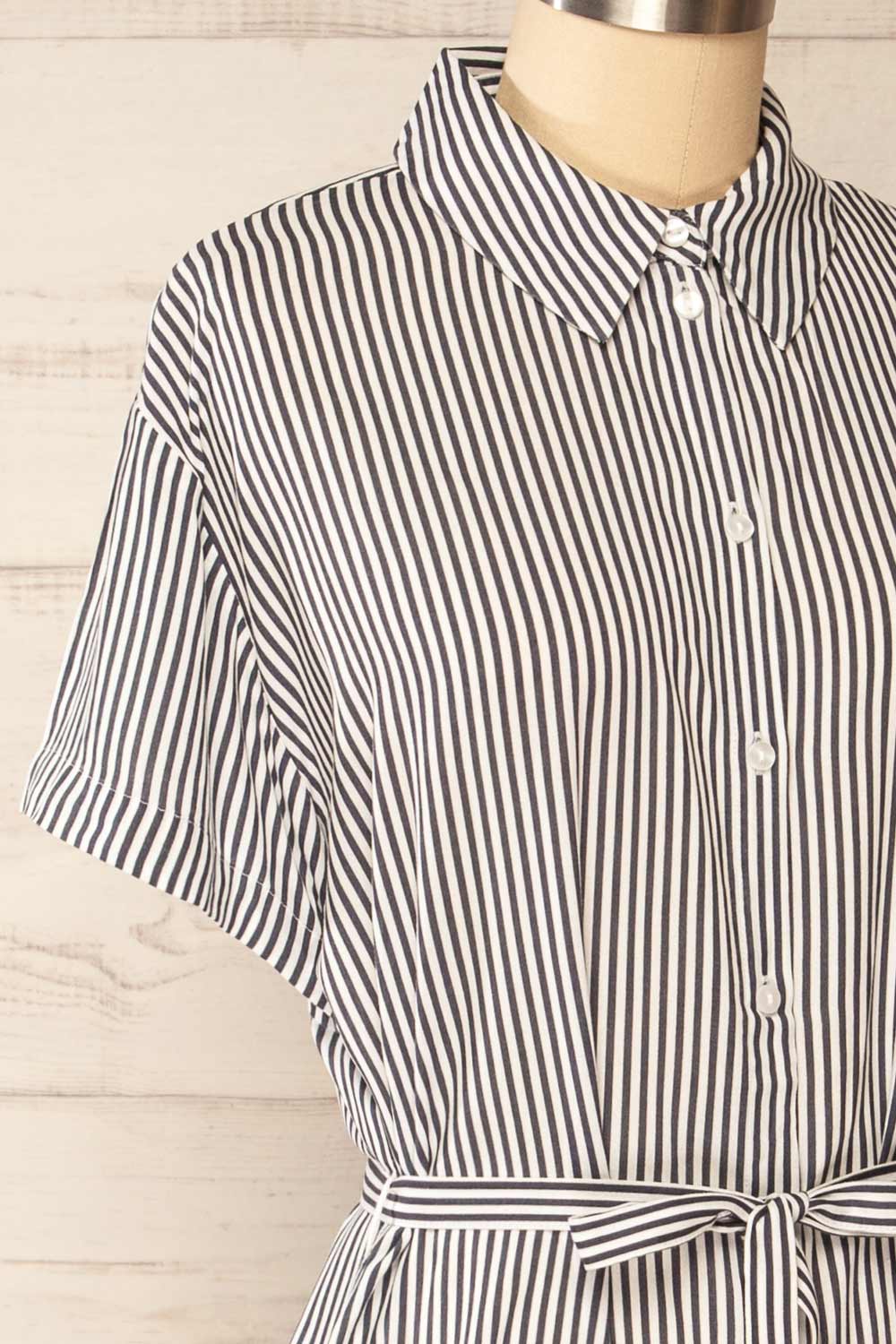 Latresne Black Stripes Buttoned Midi Shirt Dress | La petite garçonne side close-up