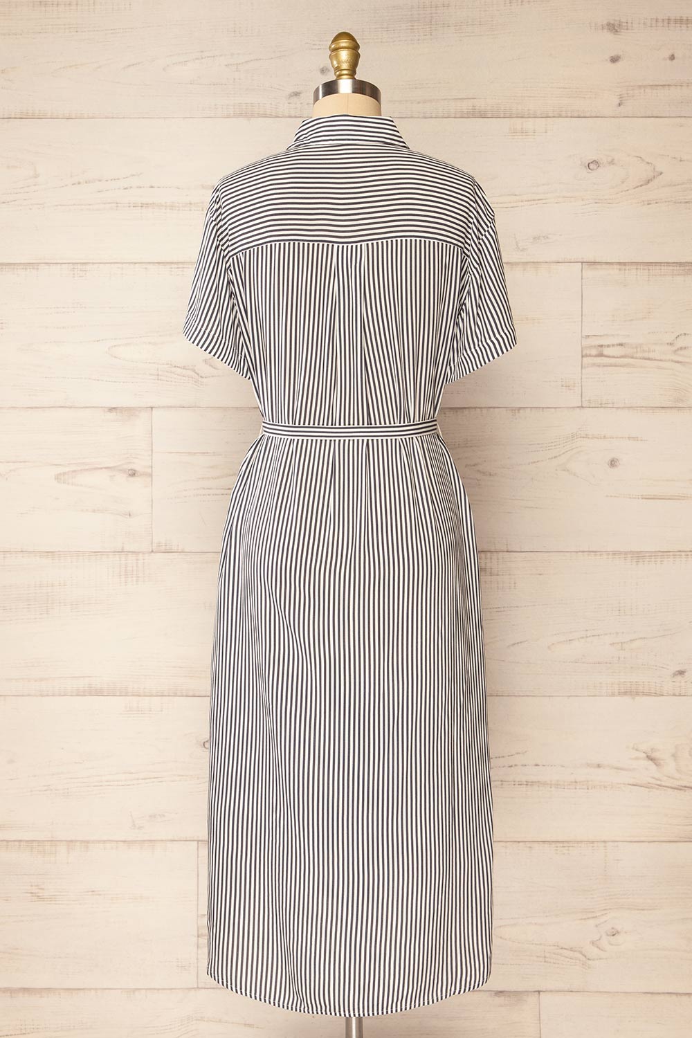 Latresne Black Stripes Buttoned Midi Shirt Dress | La petite garçonne back view