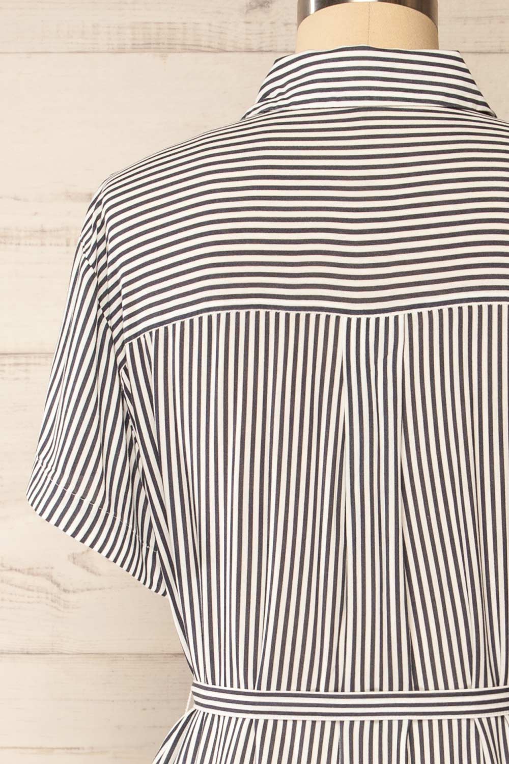 Latresne Black Stripes Buttoned Midi Shirt Dress | La petite garçonne back close-up