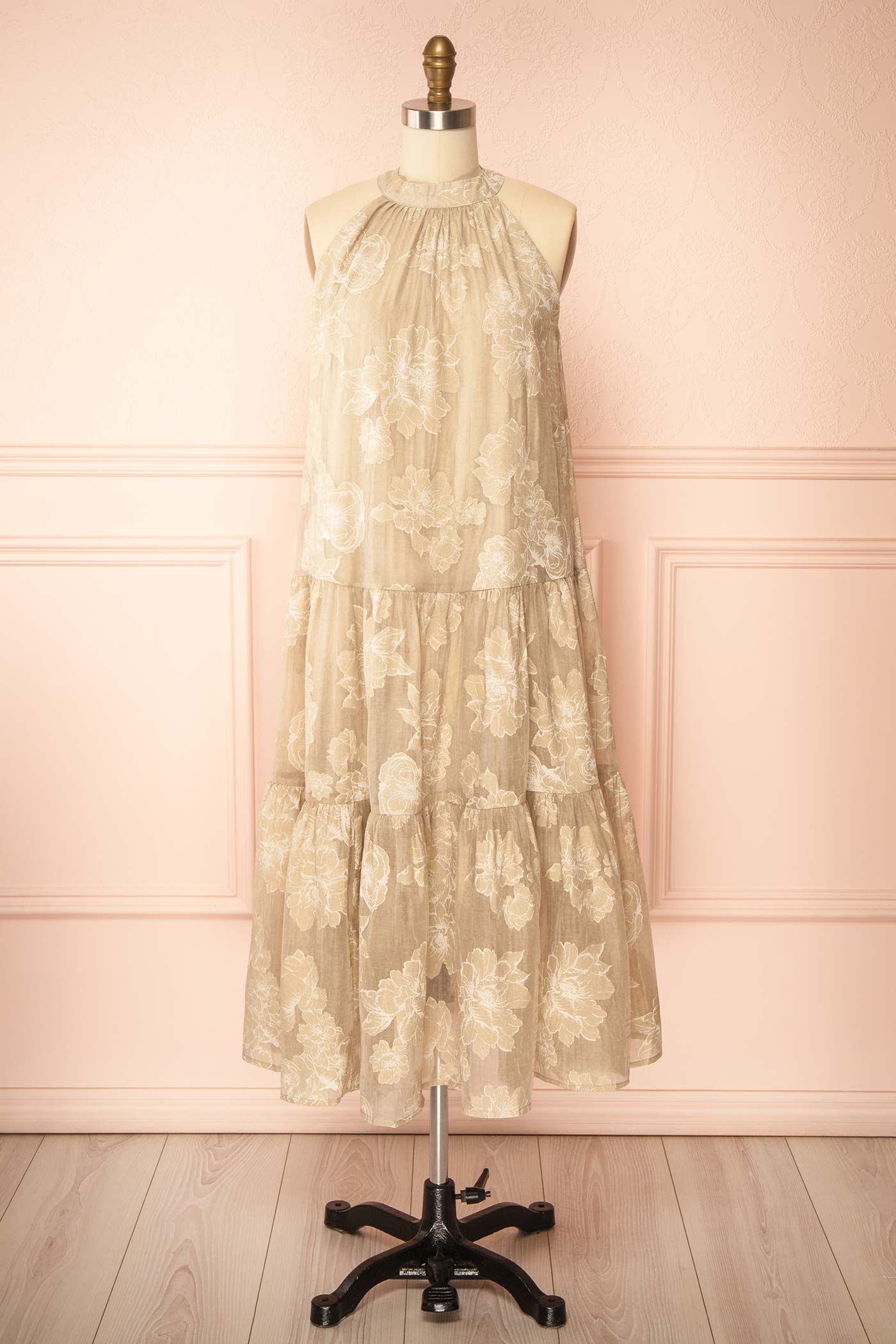 Laurelgrove Long Halter Neck Floral Beige Dress