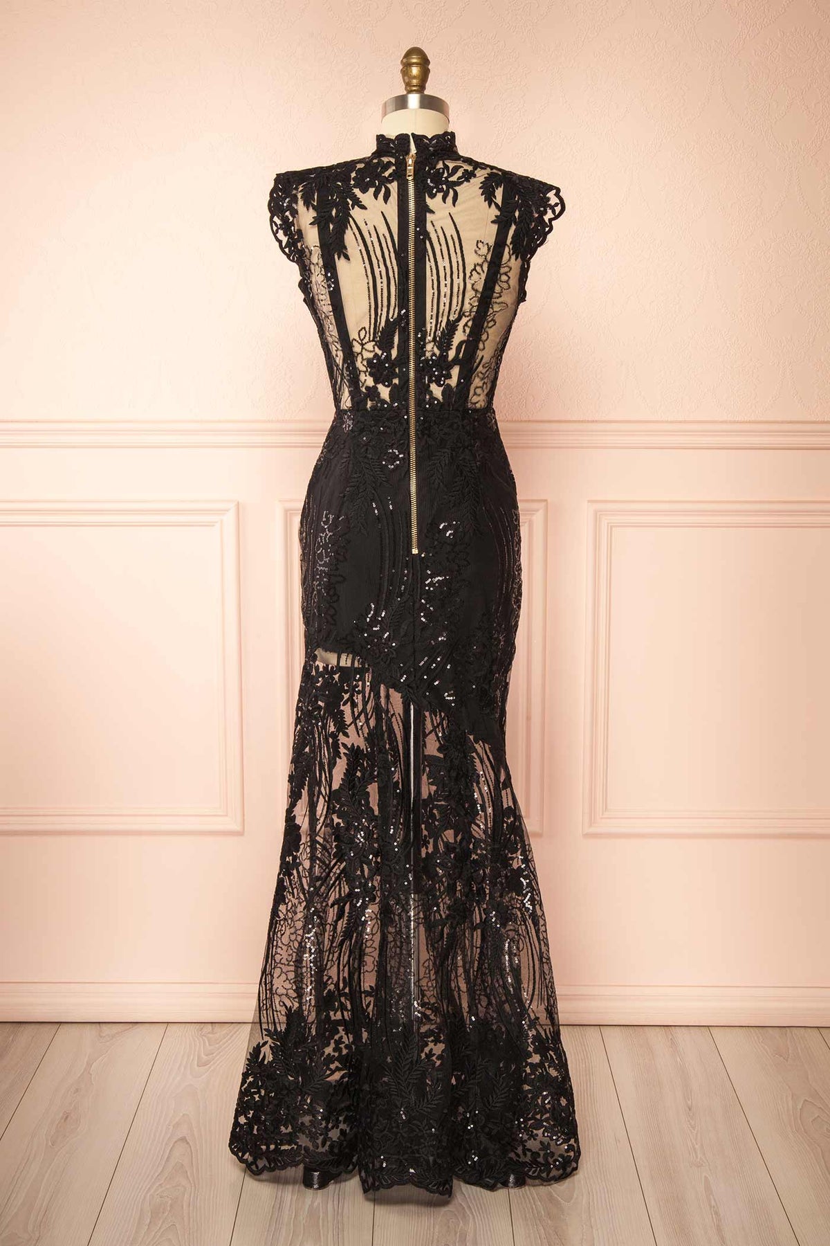 Back view of Laurelle Black Maxi Lace Dress with Sequins at Boutique 1861