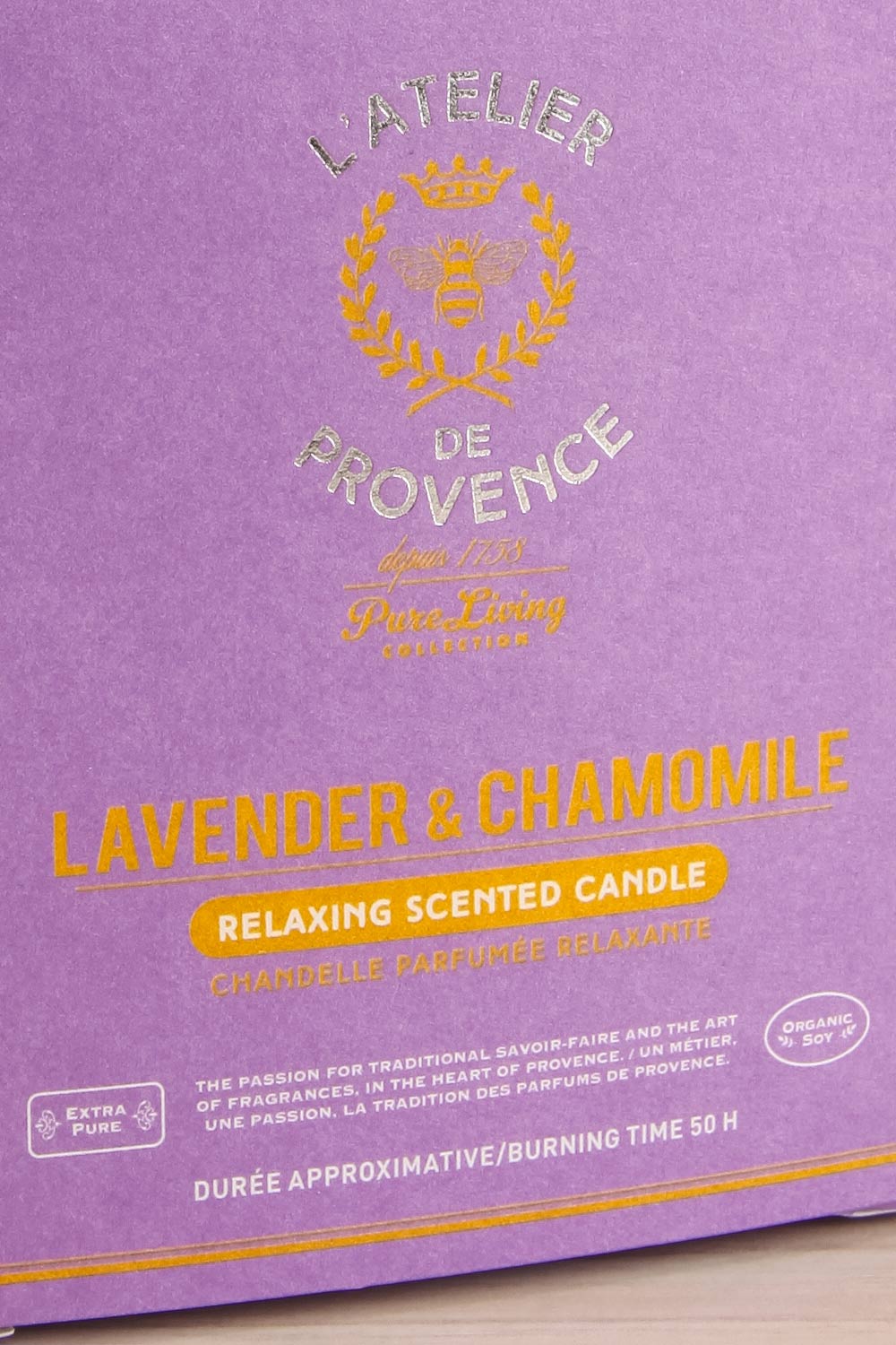 Lavender and Chamomile Candle by L'Atelier de Provence | Maison garçonne box close-up