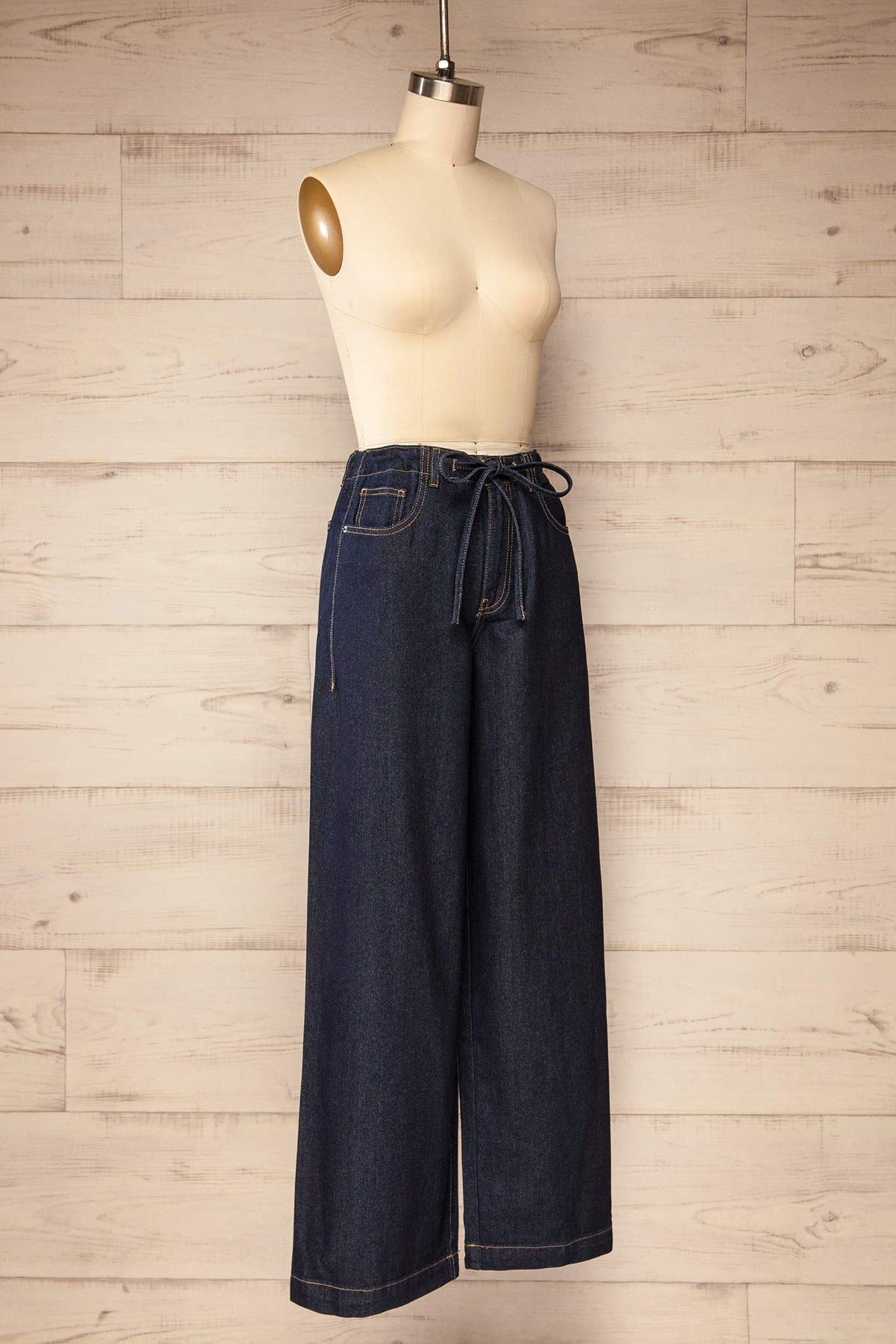 side view of Lavelanet Dark Wash Wide Leg Denim Pants at La petite garçonne