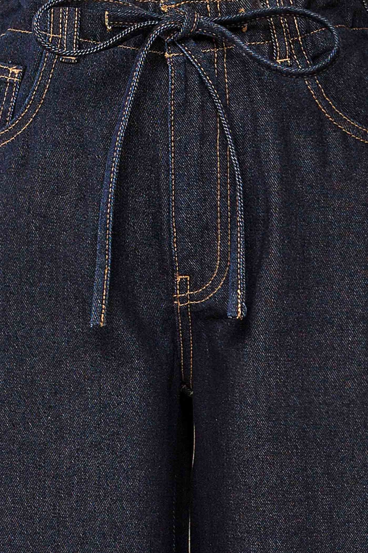 fabric view of Lavelanet Dark Wash Wide Leg Denim Pants at La petite garçonne