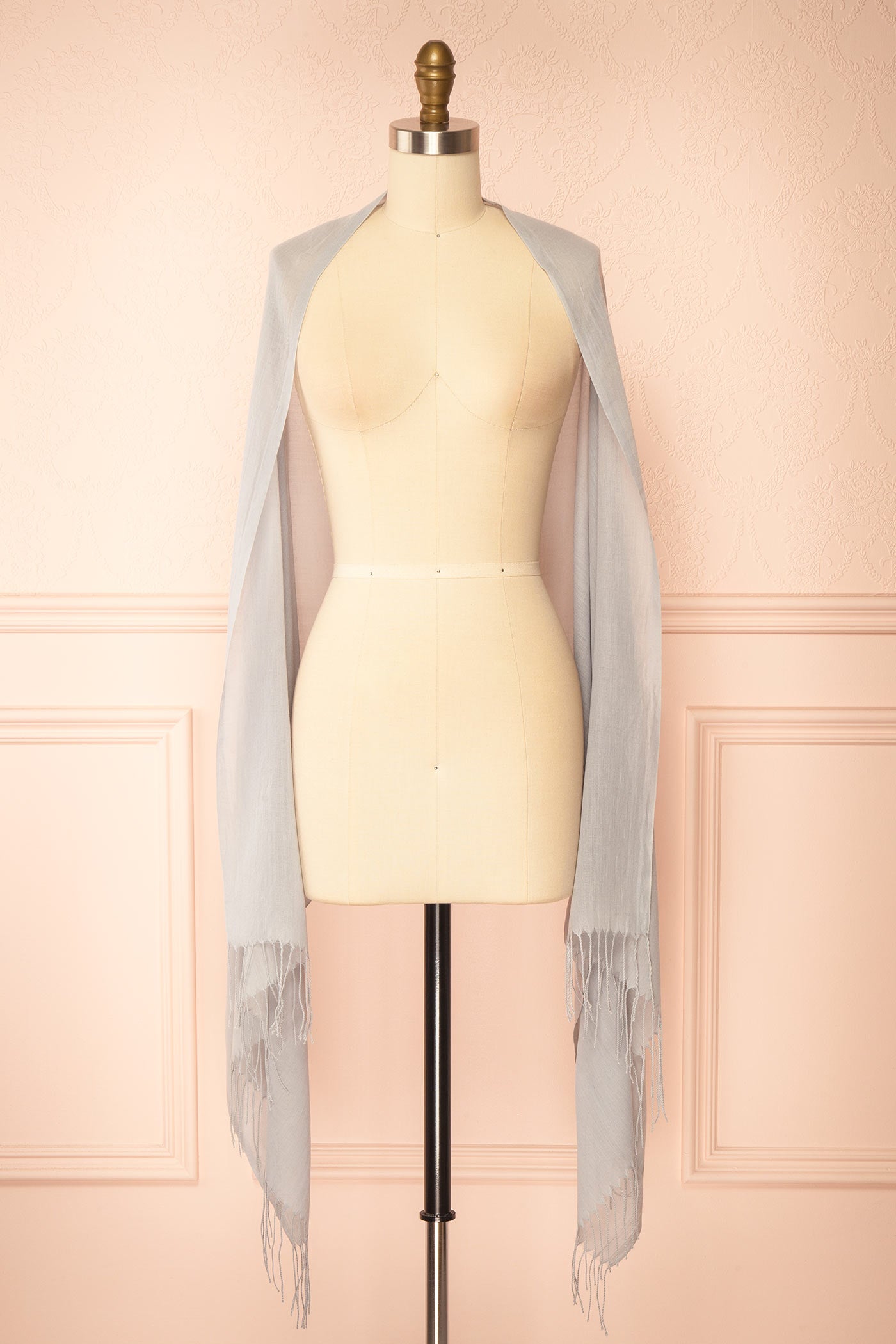 Lavina Soft Grey Shawl with Long Fringes | Boutique 1861 front