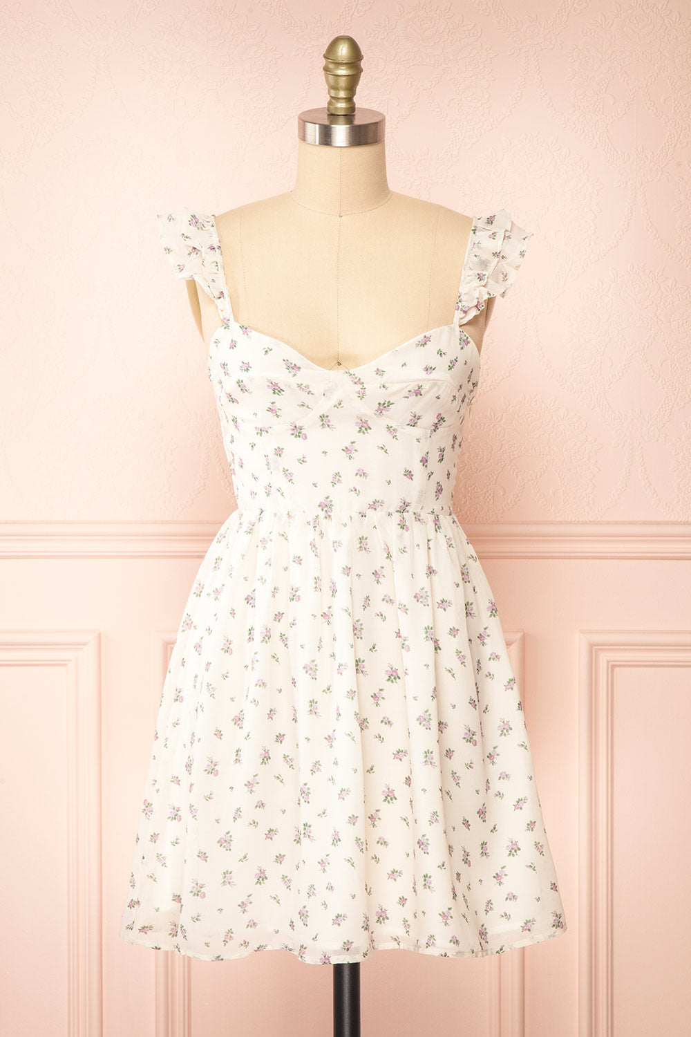 Lavinia Short Ivory Floral Dress | Boutique 1861 front view