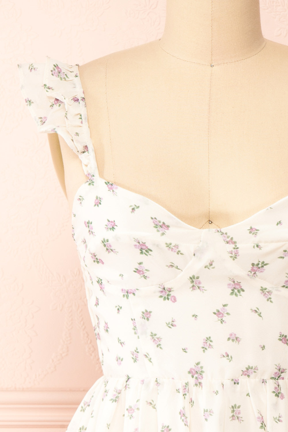 Lavinia Short Ivory Floral Dress | Boutique 1861 front close-up