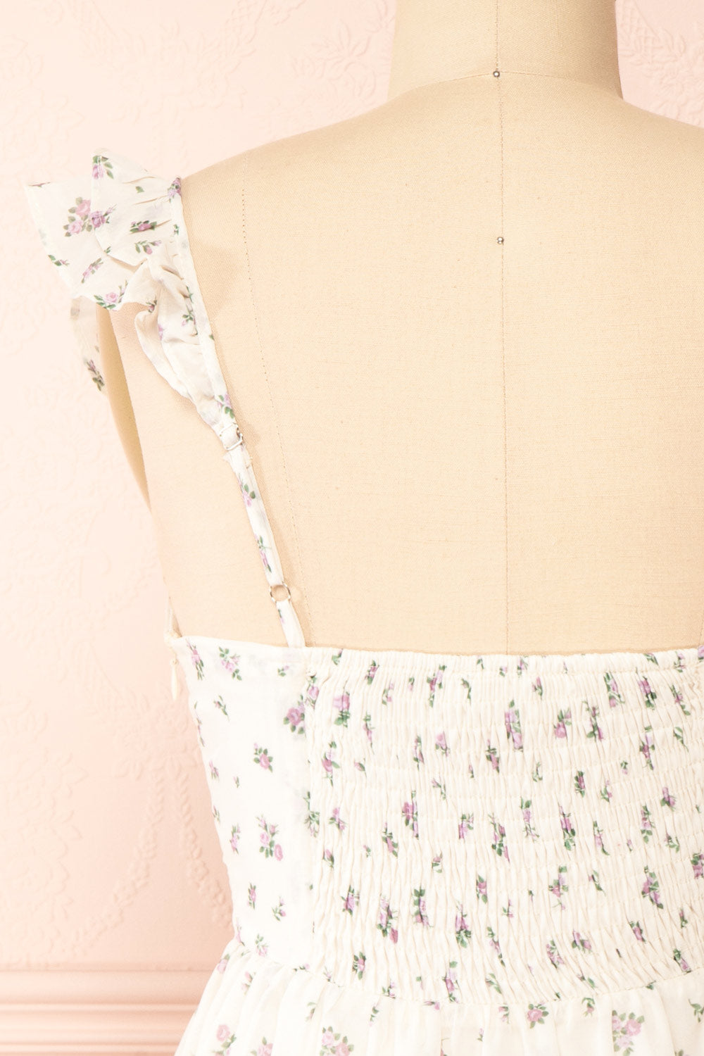 Lavinia Short Ivory Floral Dress | Boutique 1861 back close-up