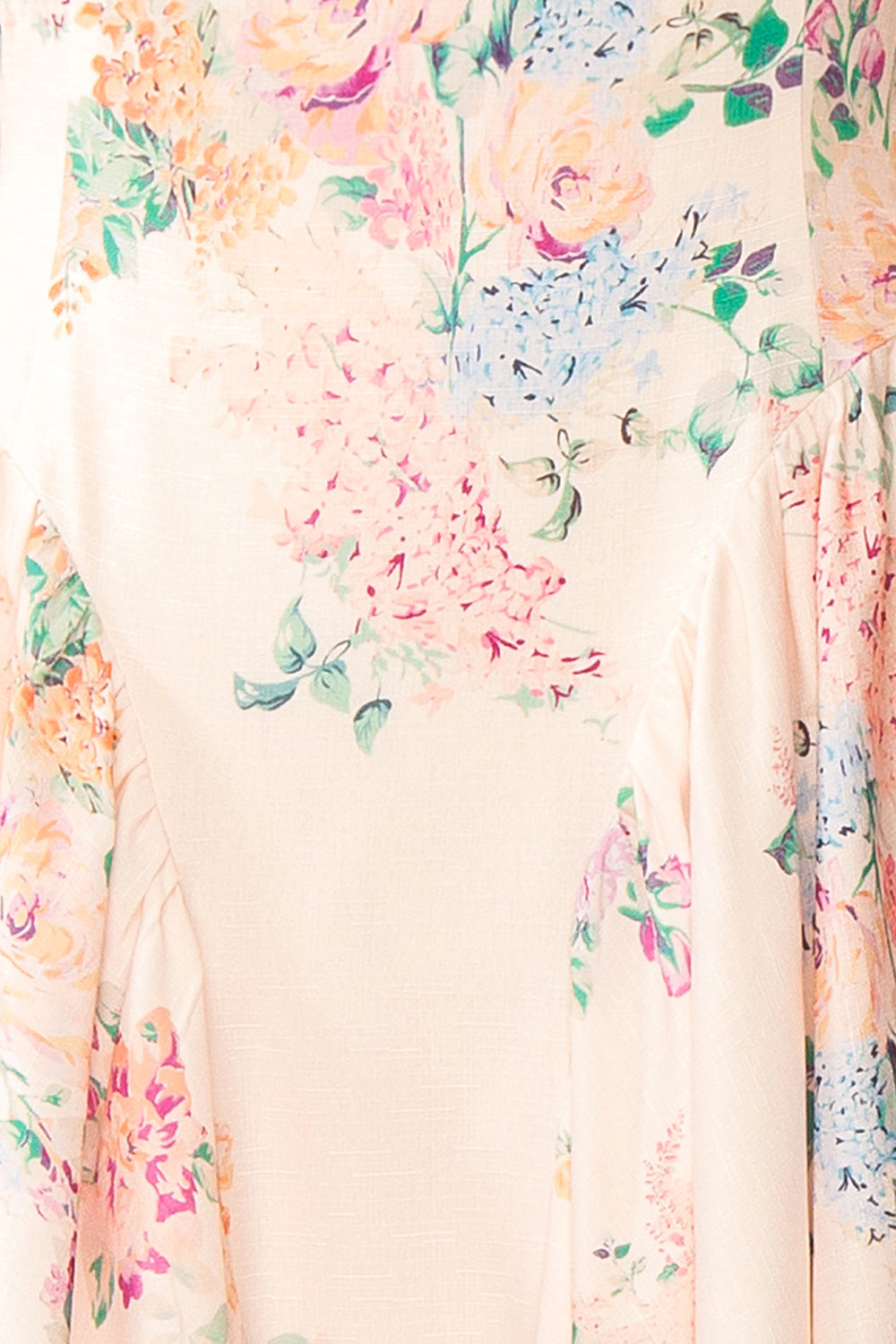Leah A-Line Midi Pink Floral Dress with Ribbons at Back | Boutique 1861 fabric