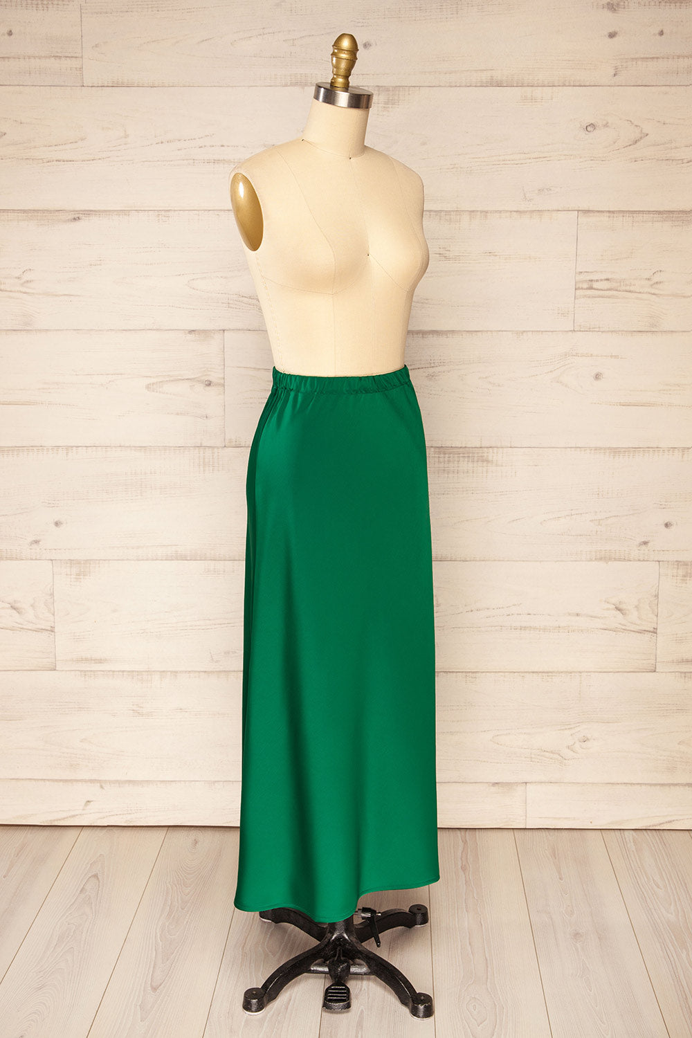 Lehavre Green Maxi Satin Skirt | La petite garçonne side view