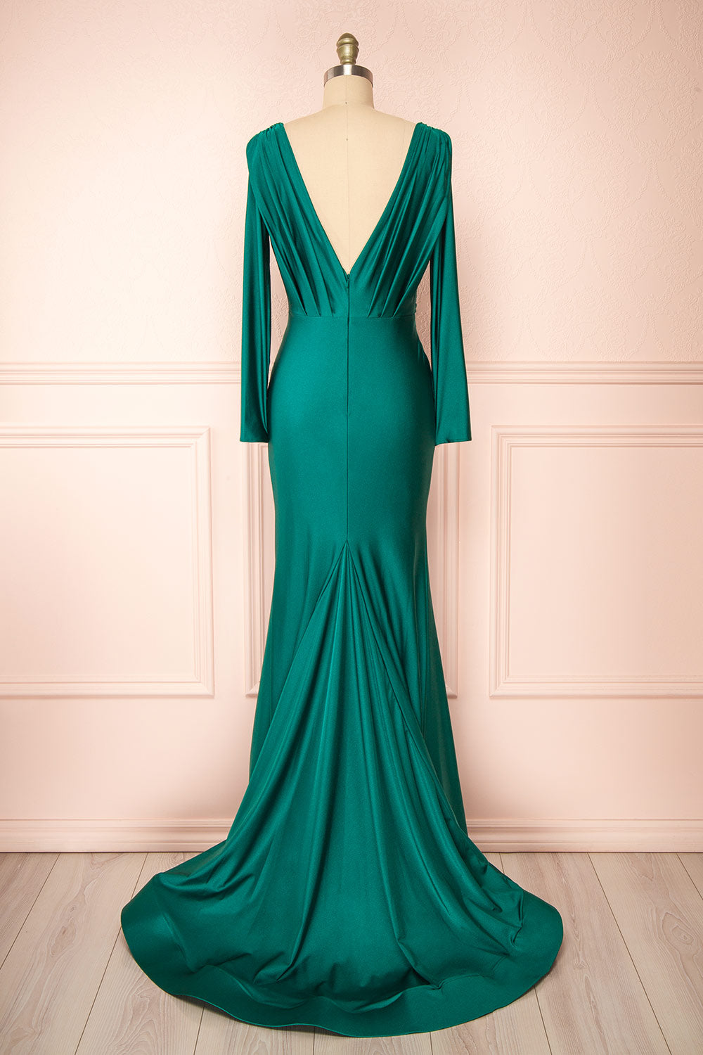 Lenai Green Draped Mermaid Gown w/ Long Sleeves | Boudoir 1861 back view