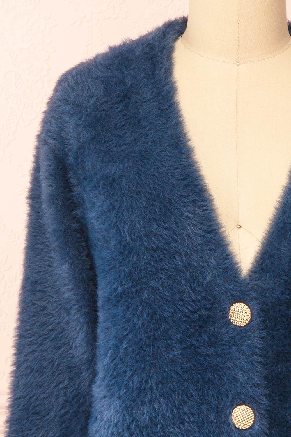 Leni Blue Fuzzy Cardigan | Boutique 1861 front close-up