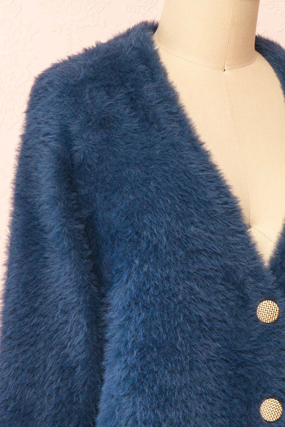 Leni Blue Fuzzy Cardigan | Boutique 1861 side close-up