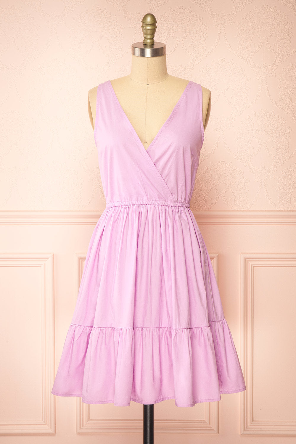 Lenora Lilac Short A-line Dress w/ Elastic Waist | Boutique 1861 front view