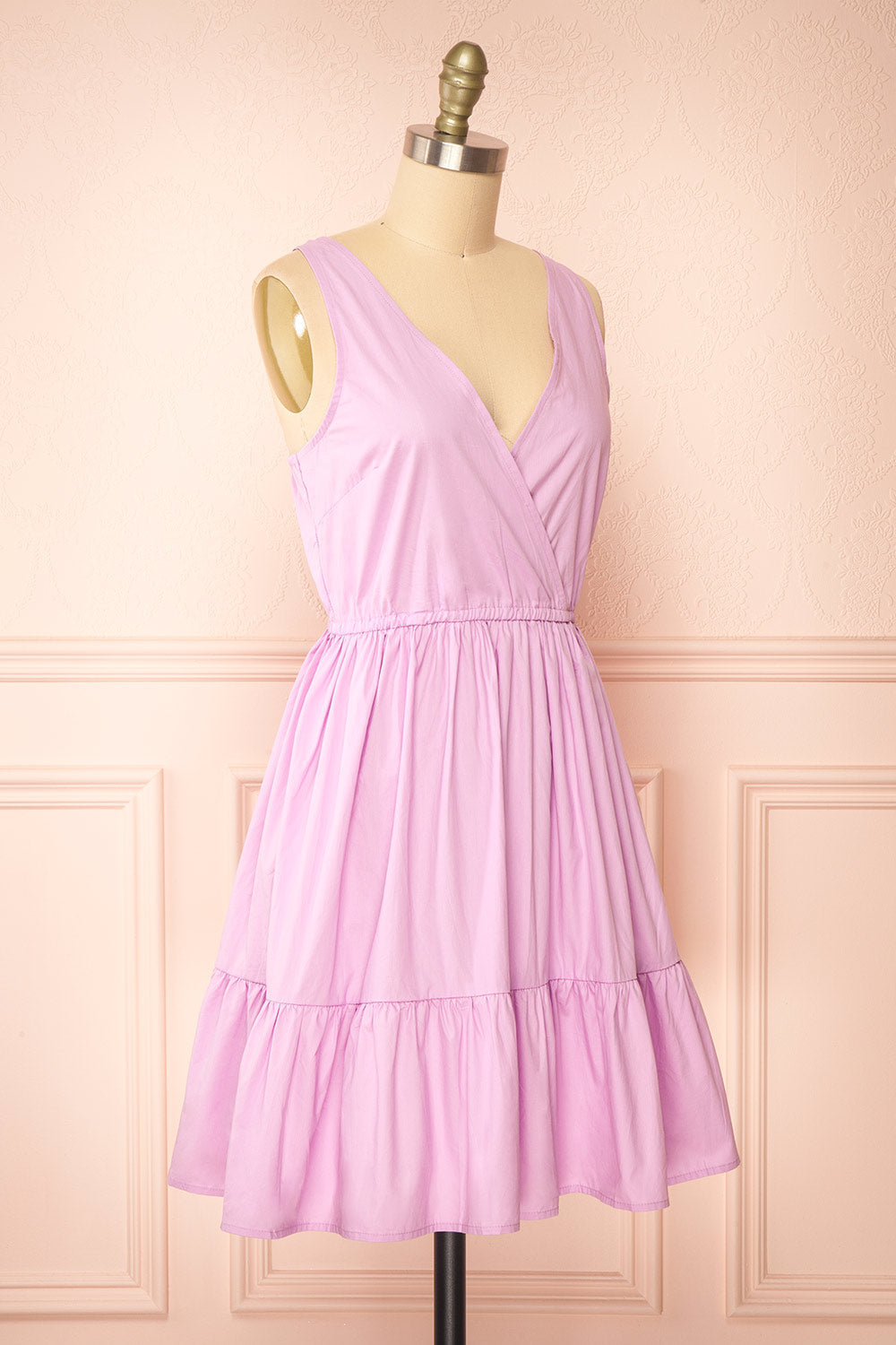 Lenora Lilac Short A-line Dress w/ Elastic Waist | Boutique 1861 side view