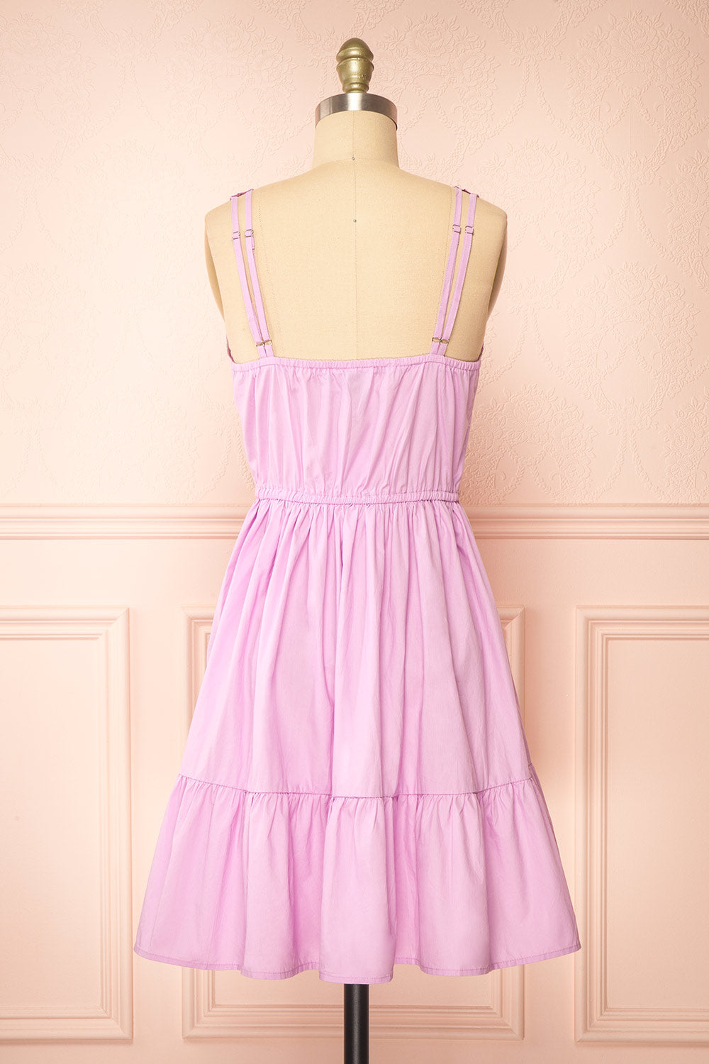 Lenora Lilac Short A-line Dress w/ Elastic Waist | Boutique 1861 back view