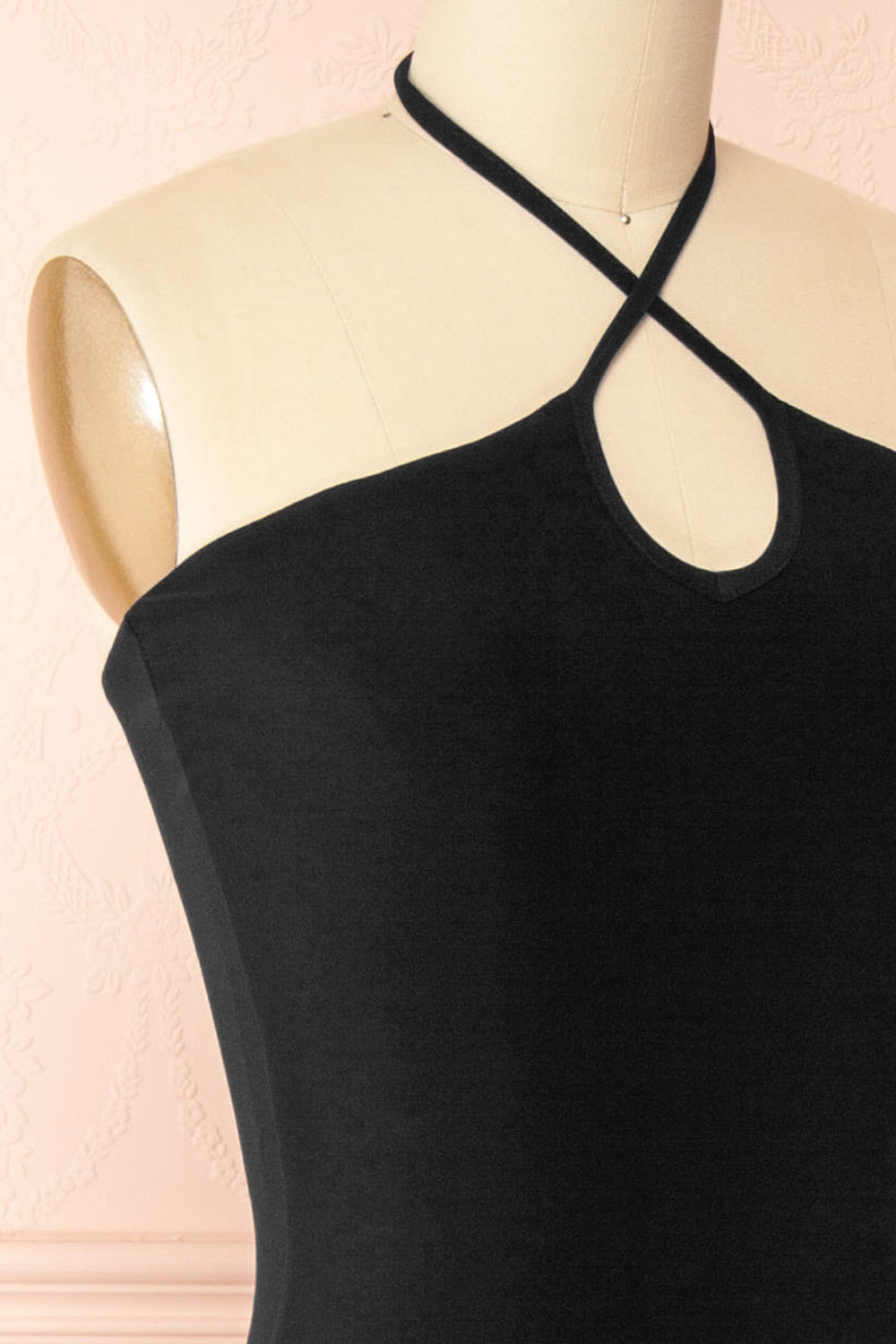 Leora Black Long Dress with Cross Halter Neckline | Boutique 1861 side