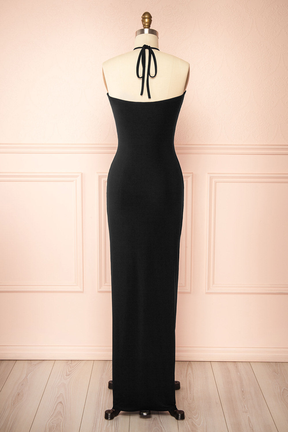 Leora Black Long Dress with Cross Halter Neckline | Boutique 1861 back view