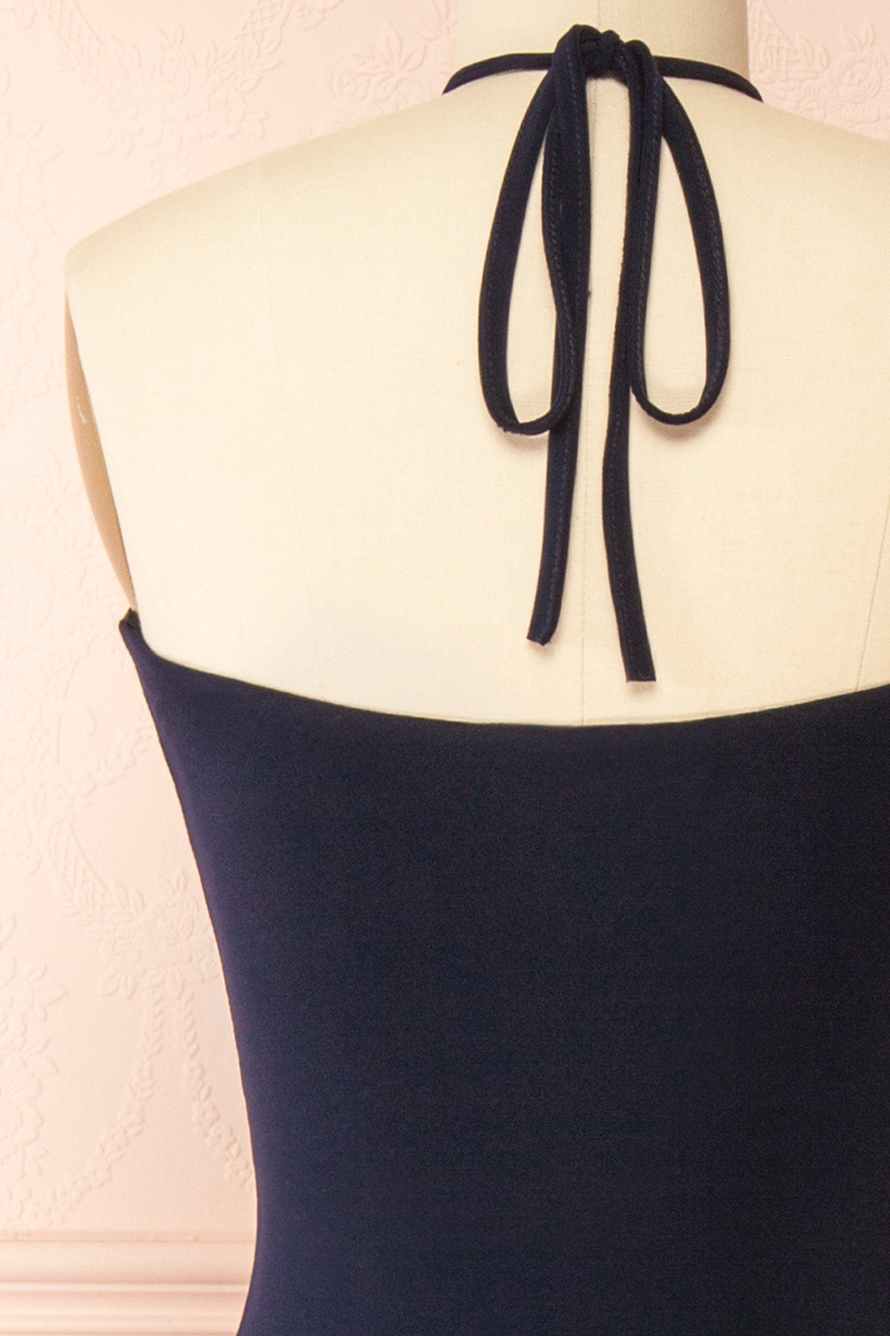 Leora Navy Long Dress w/ Criss-Cross Halter Neckline | Boutique 1861 back