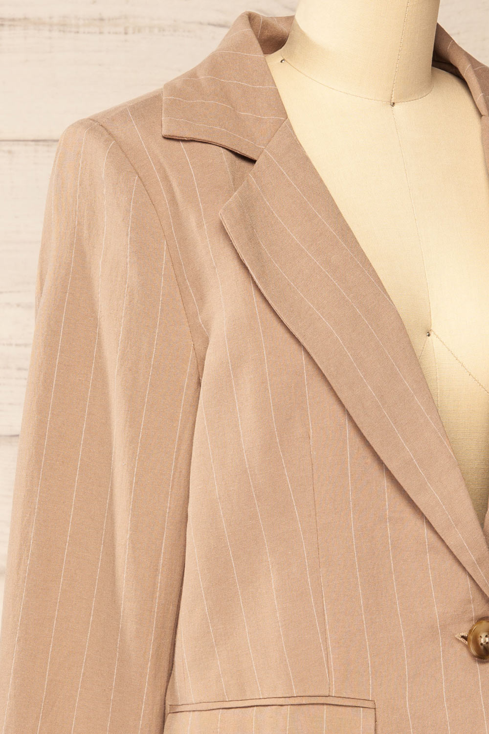 Lethbridge Taupe Blazer w/ White Stripes | La petite garçonne side