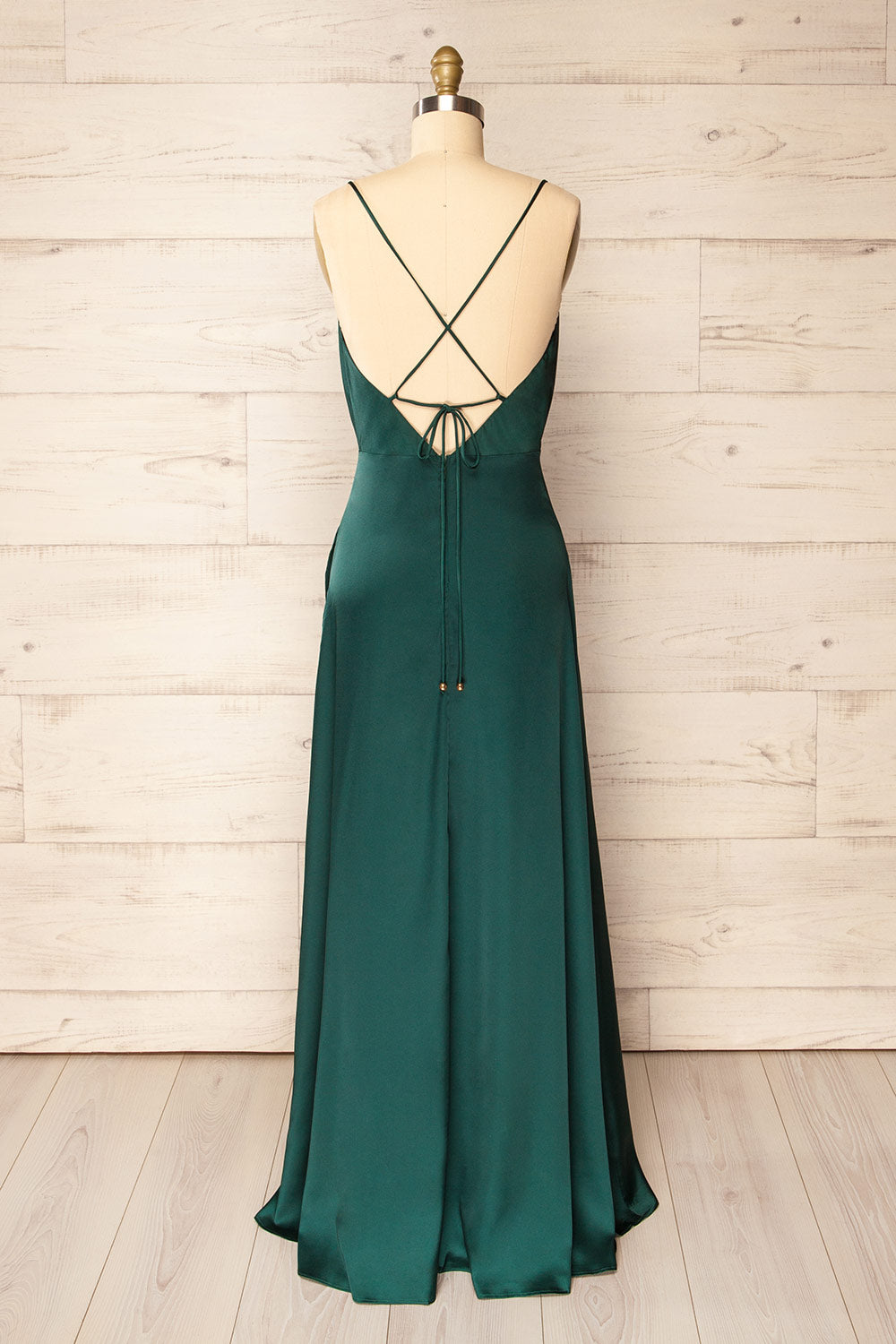 Letheria Green Cowl Neck Satin Maxi Dress | La petite garçonne back view