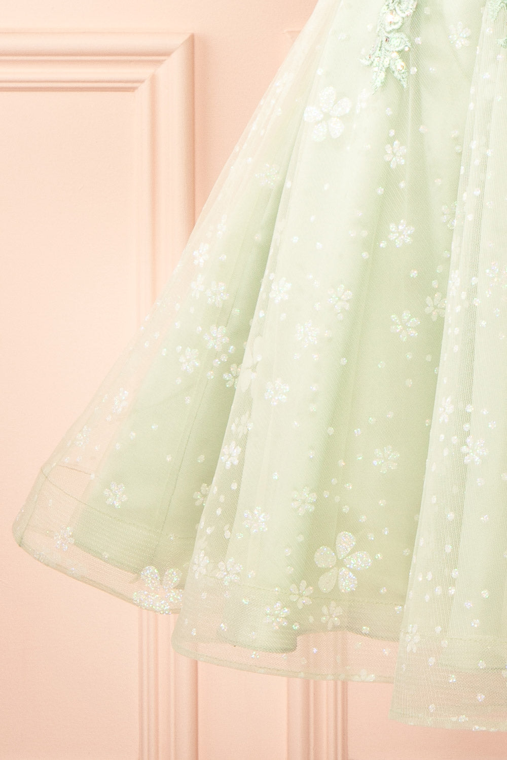 Lettie Short Floral Green Tulle Corset Dress | Boutique 1861 bottom