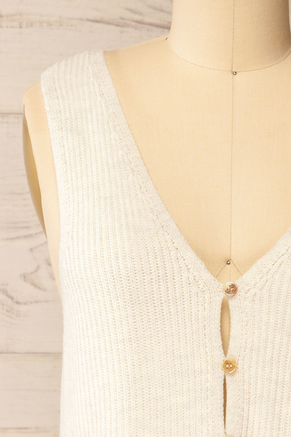 Leuven Beige Button-Up Knit Tank Top | La petite garçonne front