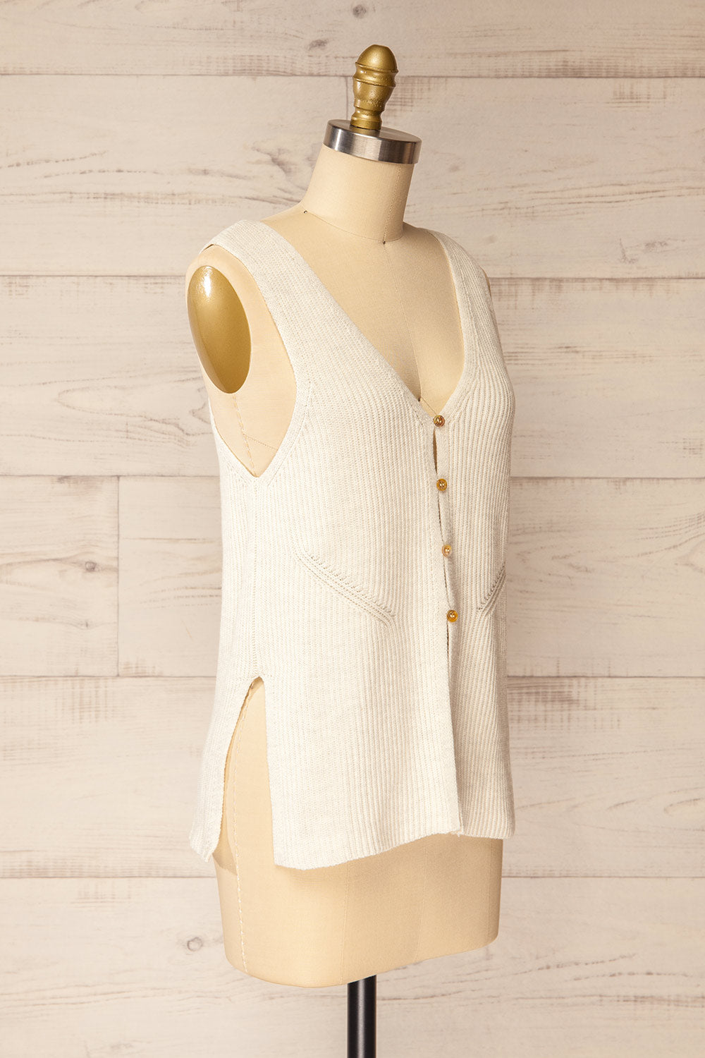 Leuven Beige Button-Up Knit Tank Top | La petite garçonne side view