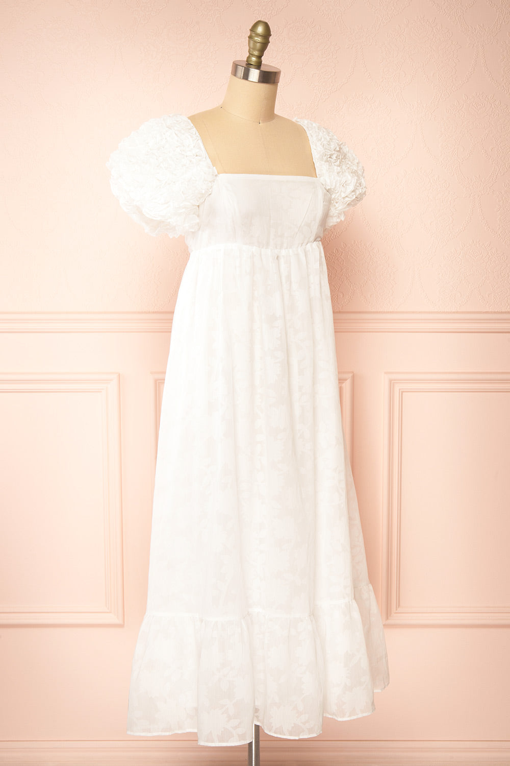 Leviosa White Midi Dress w/ Empire Waist | Boutique 1861 side view