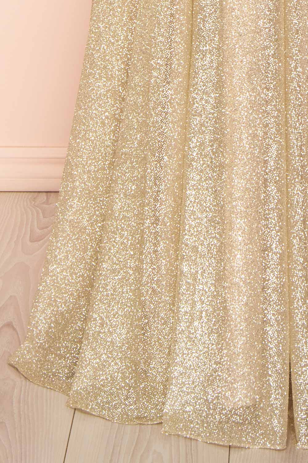 Lexy Champagne Sparkly Cowl Neck Maxi Dress | Boutique 1861 bottom