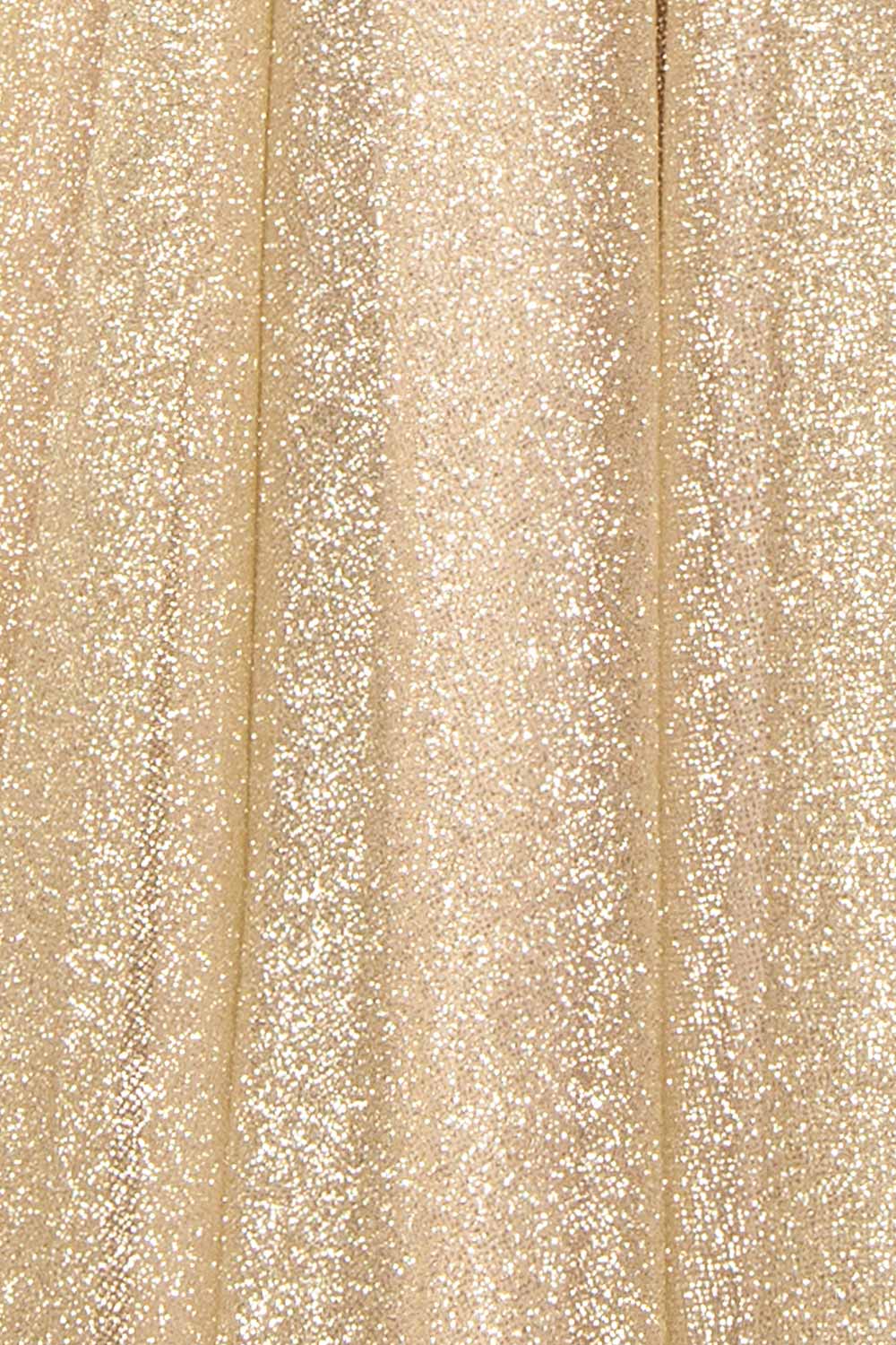 Lexy Champagne Sparkly Cowl Neck Maxi Dress | Boutique 1861 fabric