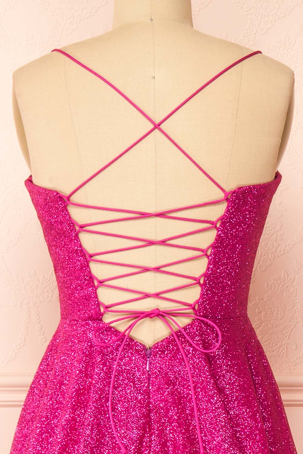 Lexy Fuchsia Sparkly Cowl Neck Maxi Dress | Boutique 1861 back