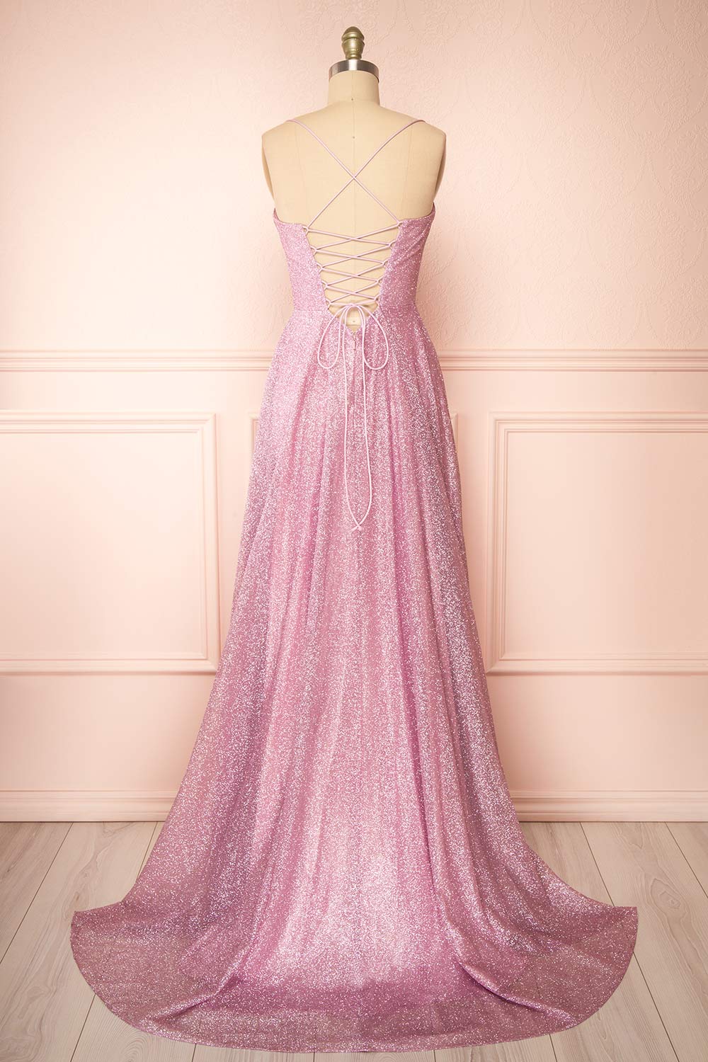 Lexy Pink Sparkly Cowl Neck Maxi Dress | Boutique 1861 back view