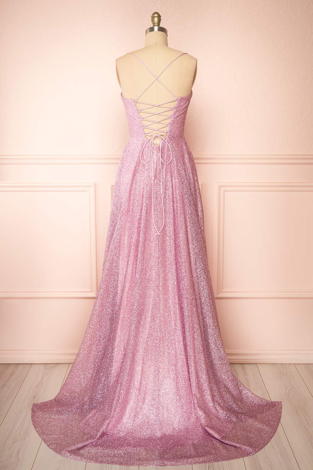 Lexy Pink Sparkly Cowl Neck Maxi Dress | Boutique 1861 back view