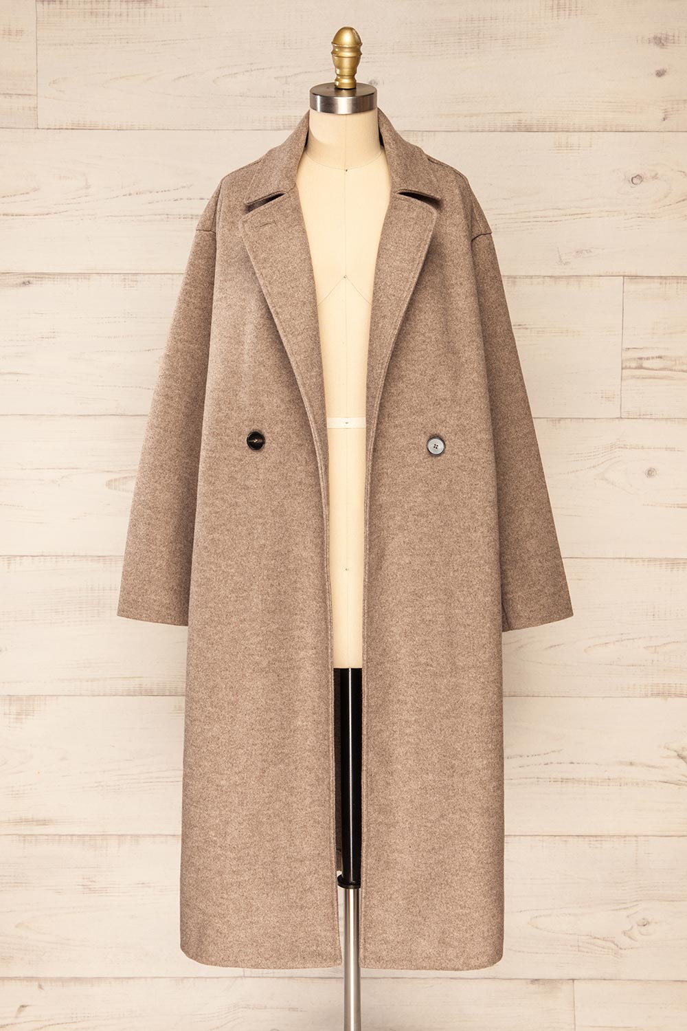 Lhasa Long Taupe Felt Coat | La petite garçonne open view