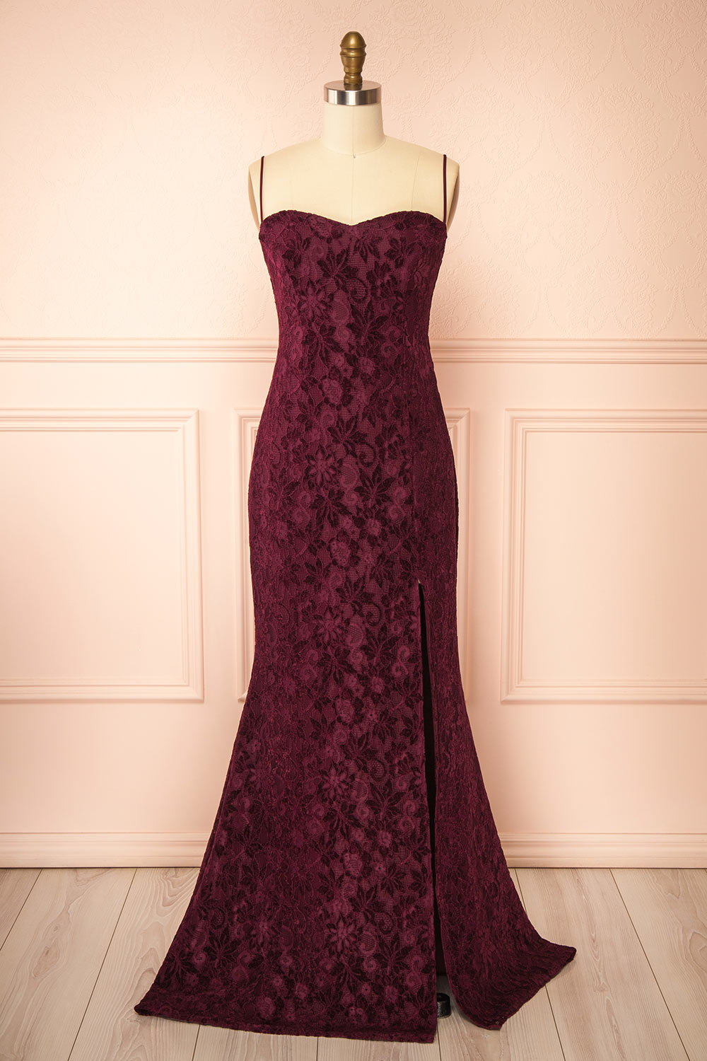 burgundy velvet lace dress Lianna Semi-Velvet Maxi with High Slit by Arti Gogna WK7FY2027SLOWSELLERS flowy shape Strapless Women Faux Leather General Size:UK 14 - EU 42 - US 10