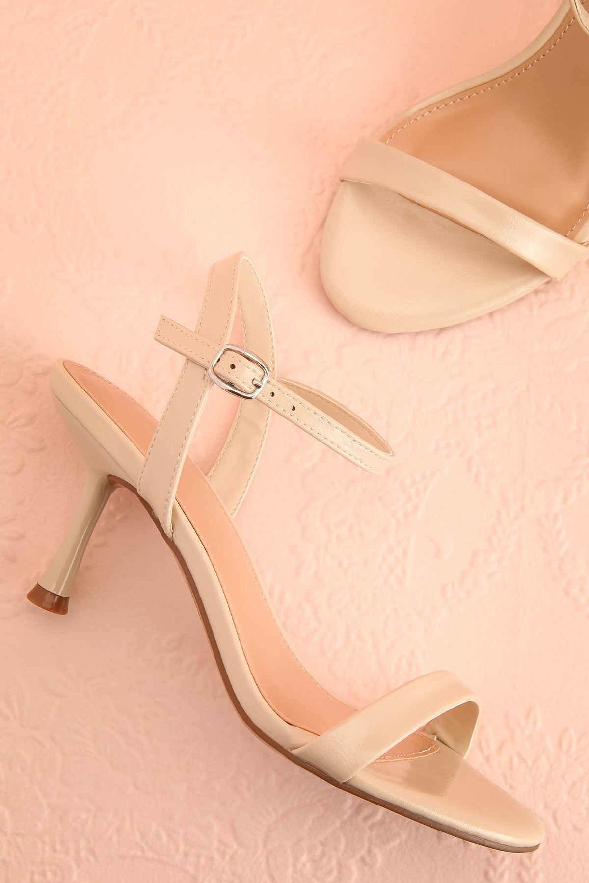 Top view of Liatris Ivory Ankle Strap Kitten Heel Sandals at Boutique 1861 in Montreal