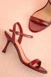 Top view of Liatris Red Ankle Strap Kitten Heel Sandals at Boutique 1861 in Montreal
