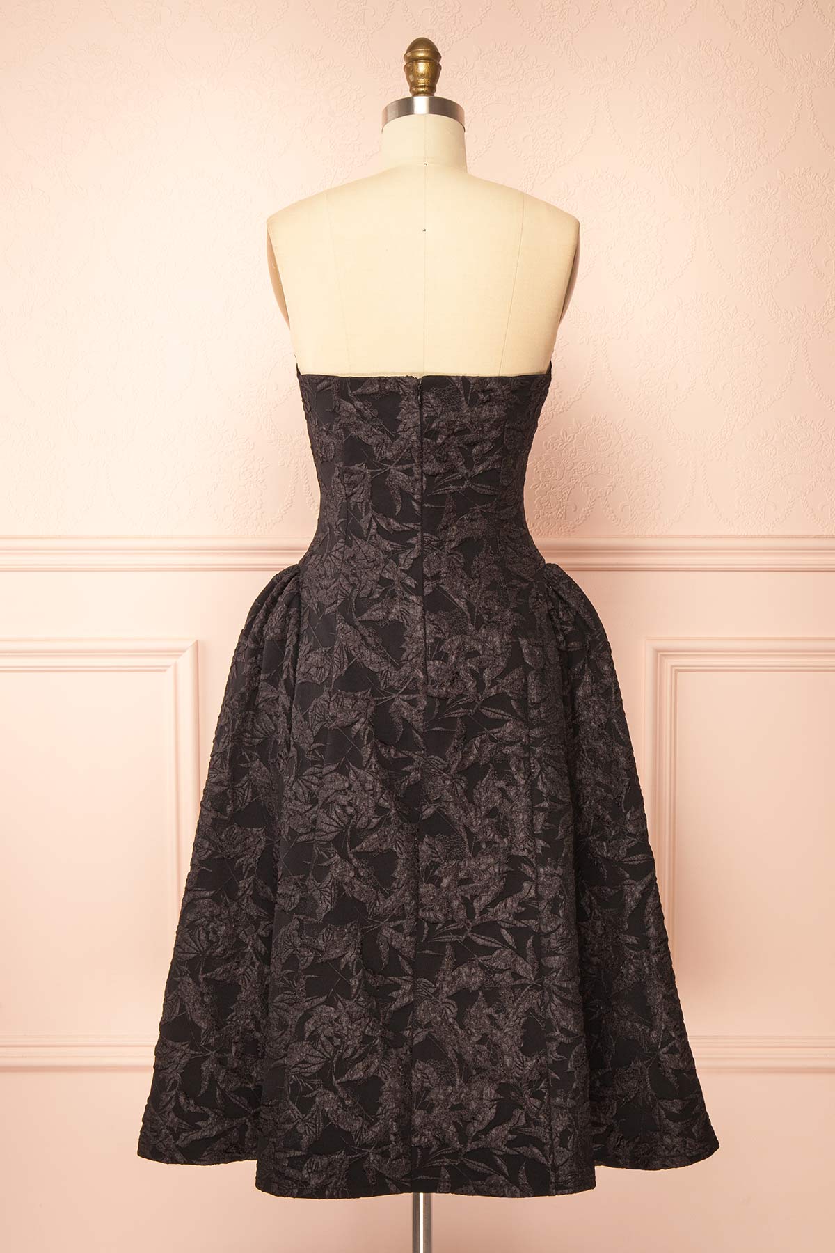Back view of Liliah Black Strapless Midi Corset Dress at Boutique 1861