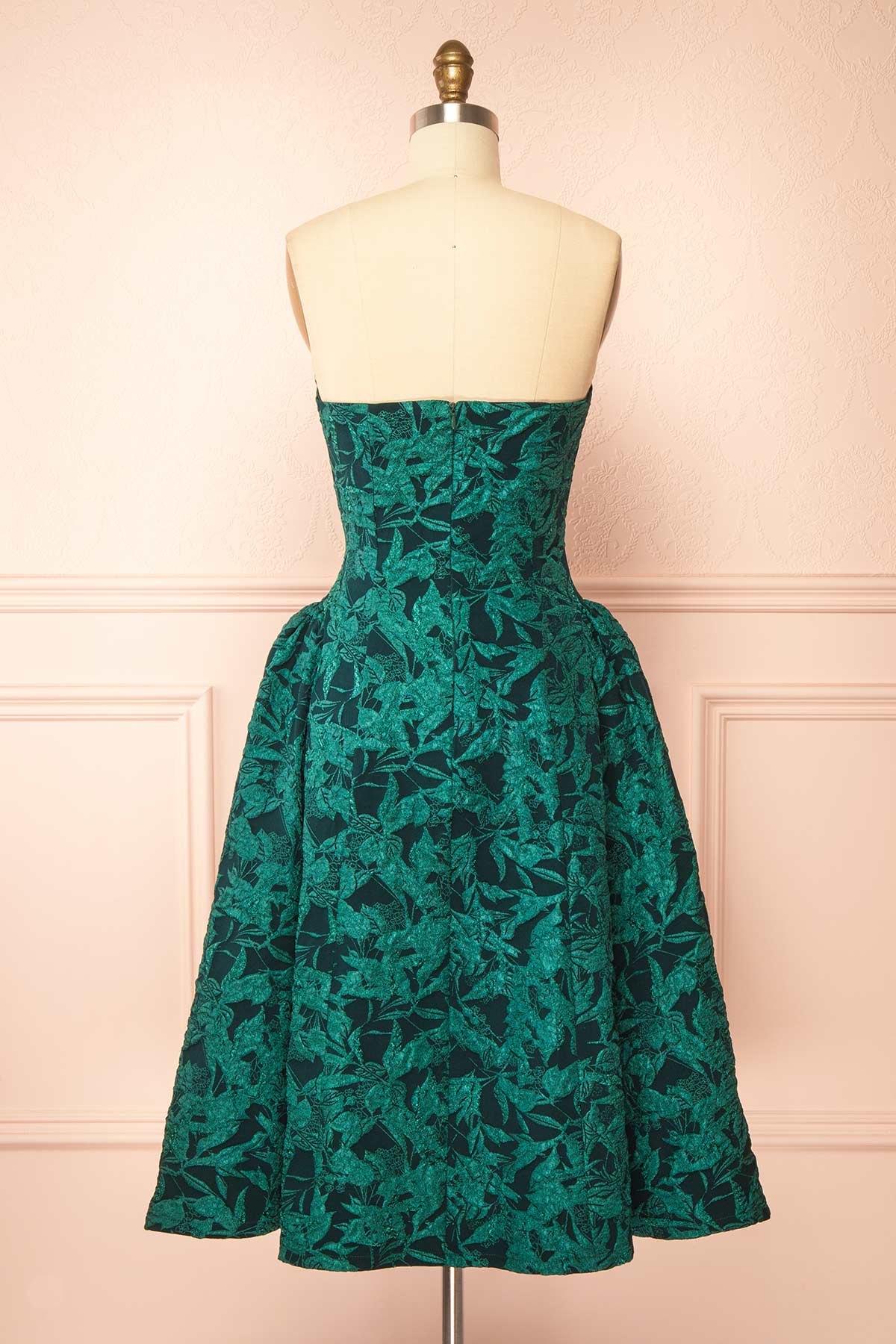 Back view of Liliah Green Strapless Midi Corset Dress at Boutique 1861