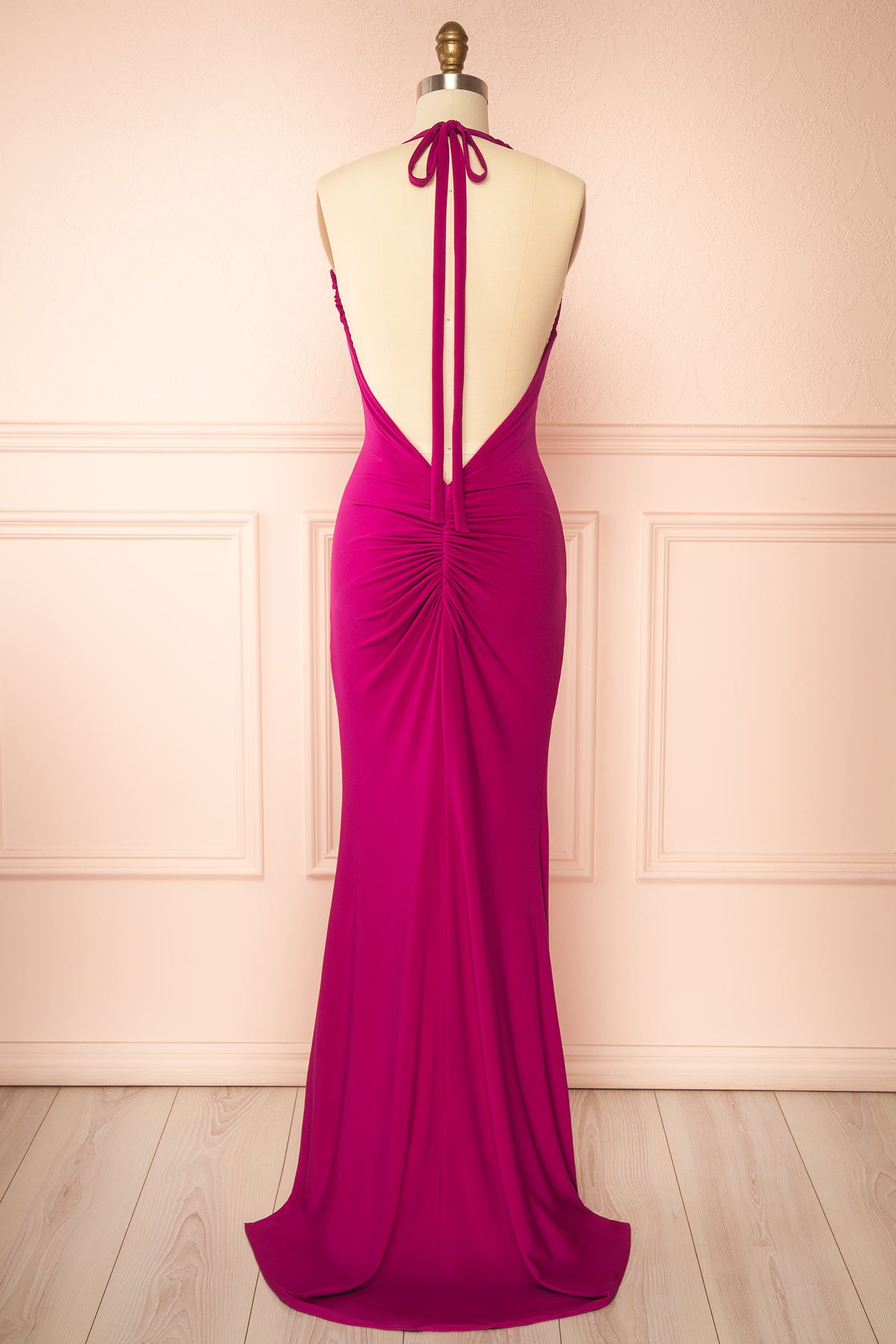 Lindy Fuchsia | Fitted Open Back Maxi Dress with Versatile Neckline