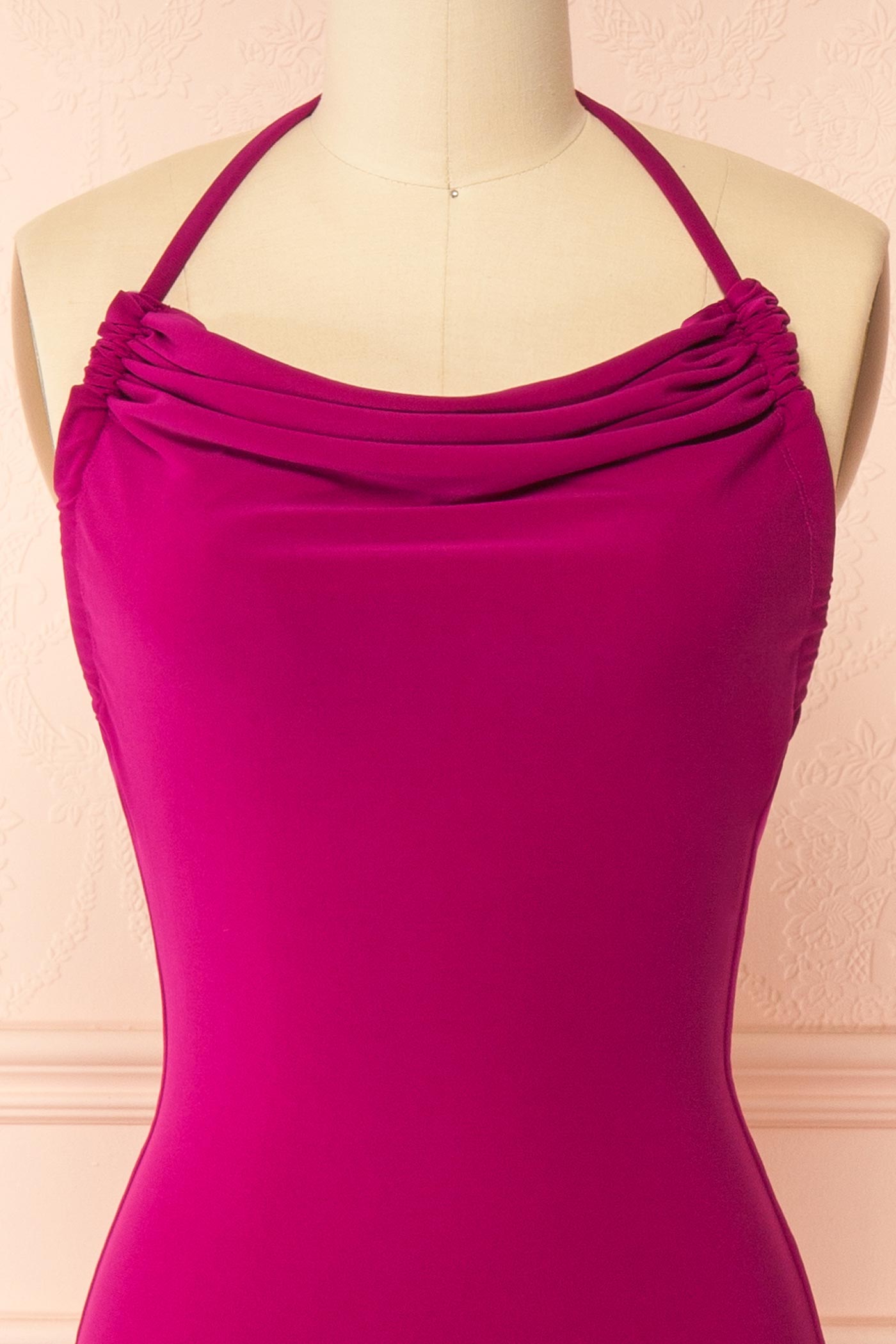 Lindy Fuchsia | Fitted Open Back Maxi Dress with Versatile Neckline