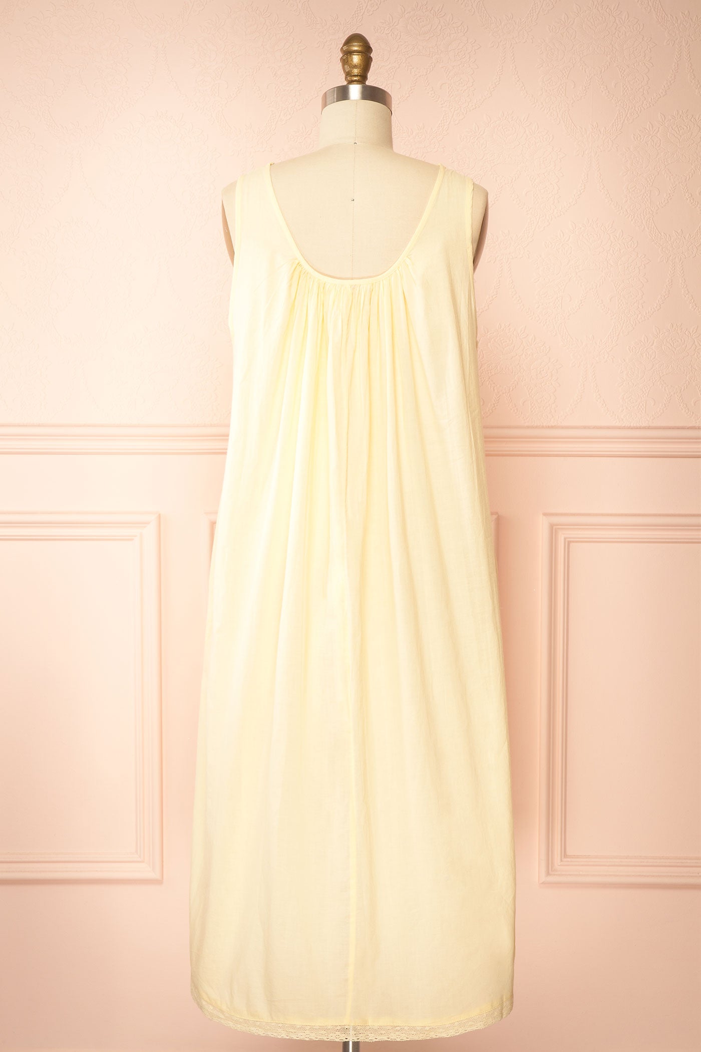 Liore | Yellow Embroidered Floral Trim Cotton Midi Nightgown