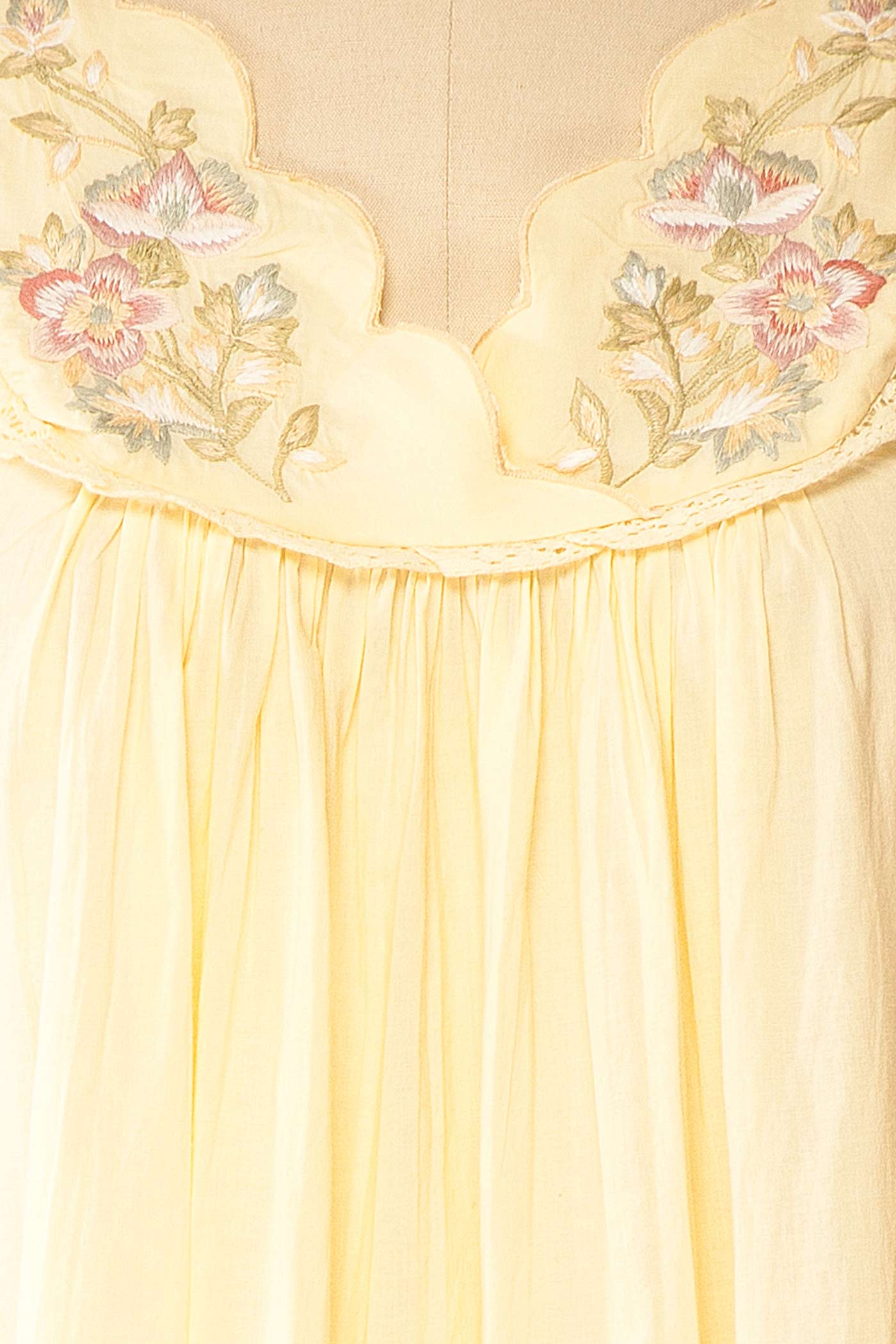 Liore | Yellow Embroidered Floral Trim Cotton Midi Nightgown
